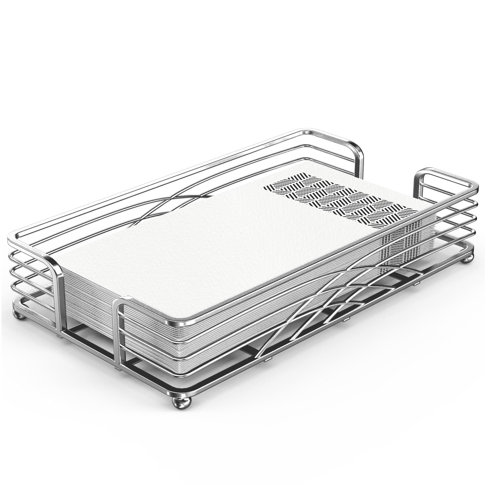 Silver Guest Towel Holder Tray for Bathroom – Countertop Napkin Organizer for Disposable Paper Towels, Elegant Hand Towel Rack for Powder Room, Modern Guest Bathroom Accessories