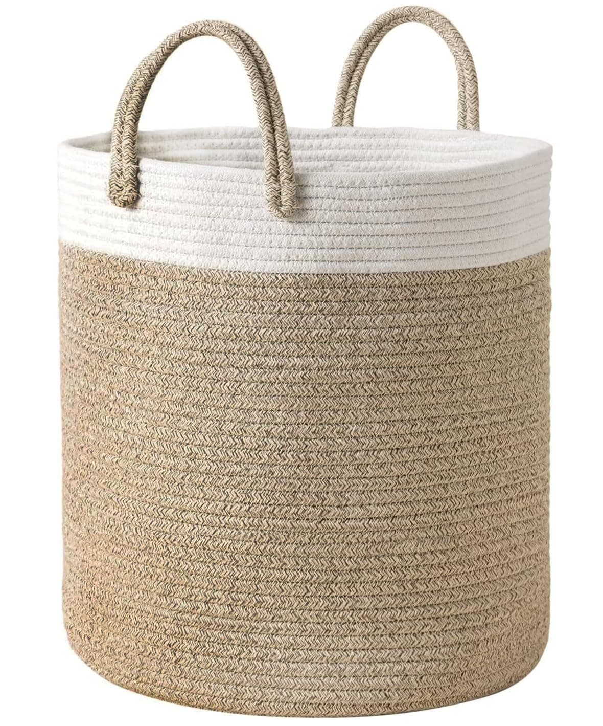 Blinggo Large Cotton Rope Woven Basket, Blanket Laundry Baskets with Handles, 35cm x 40cm Decorative Organizer for Nursery Storage (Tall)