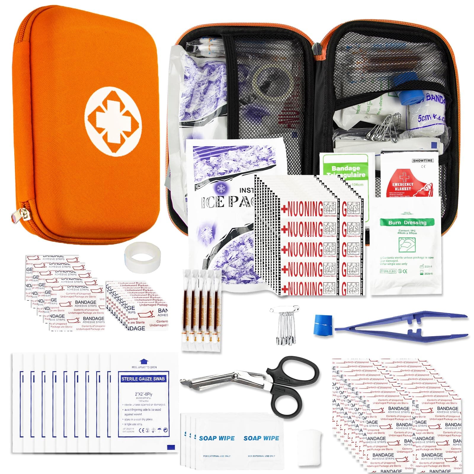 First Aid Kit Emergency Kit Camping Essentials Car-Home Orange First-Aid Bag - 277 Piece Emergency Supplies Hiking First Aid Kit for Backpack Survival Kits for Disaster Preparedness YIDERBO