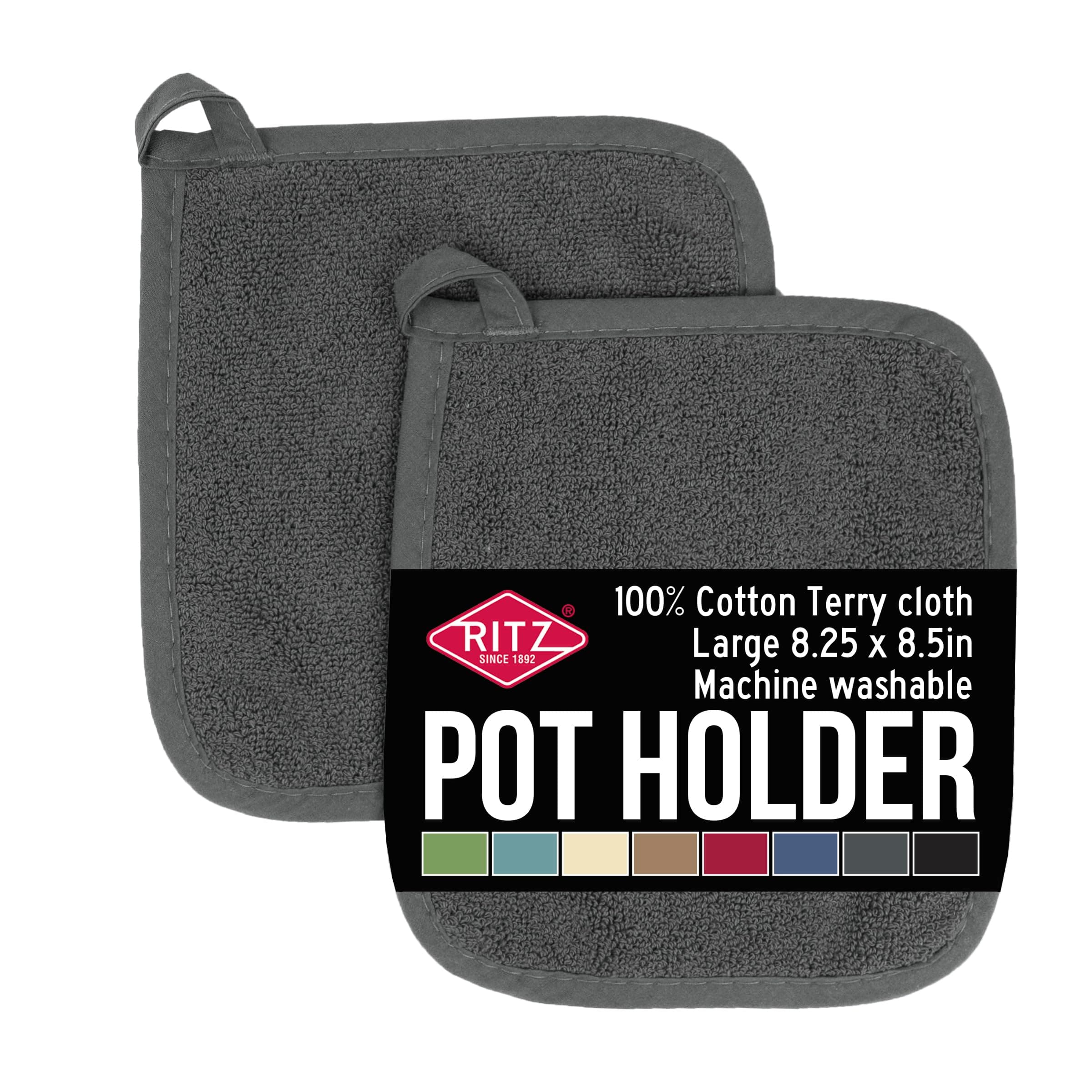 - Terry Potholder & Hot Pad: Unparalleled Heat Resistant, Durable 100% Cotton – Ergonomically Designed for Optimal Grip – Easy-Care Machine Washable – 2-Pack, Graphite