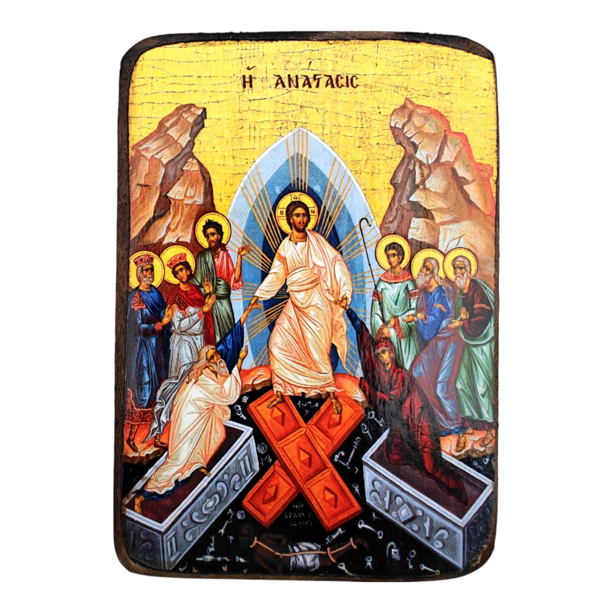 Iconsgr Wooden Greek Christian Orthodox Wood Icon of the Resurrection / A0