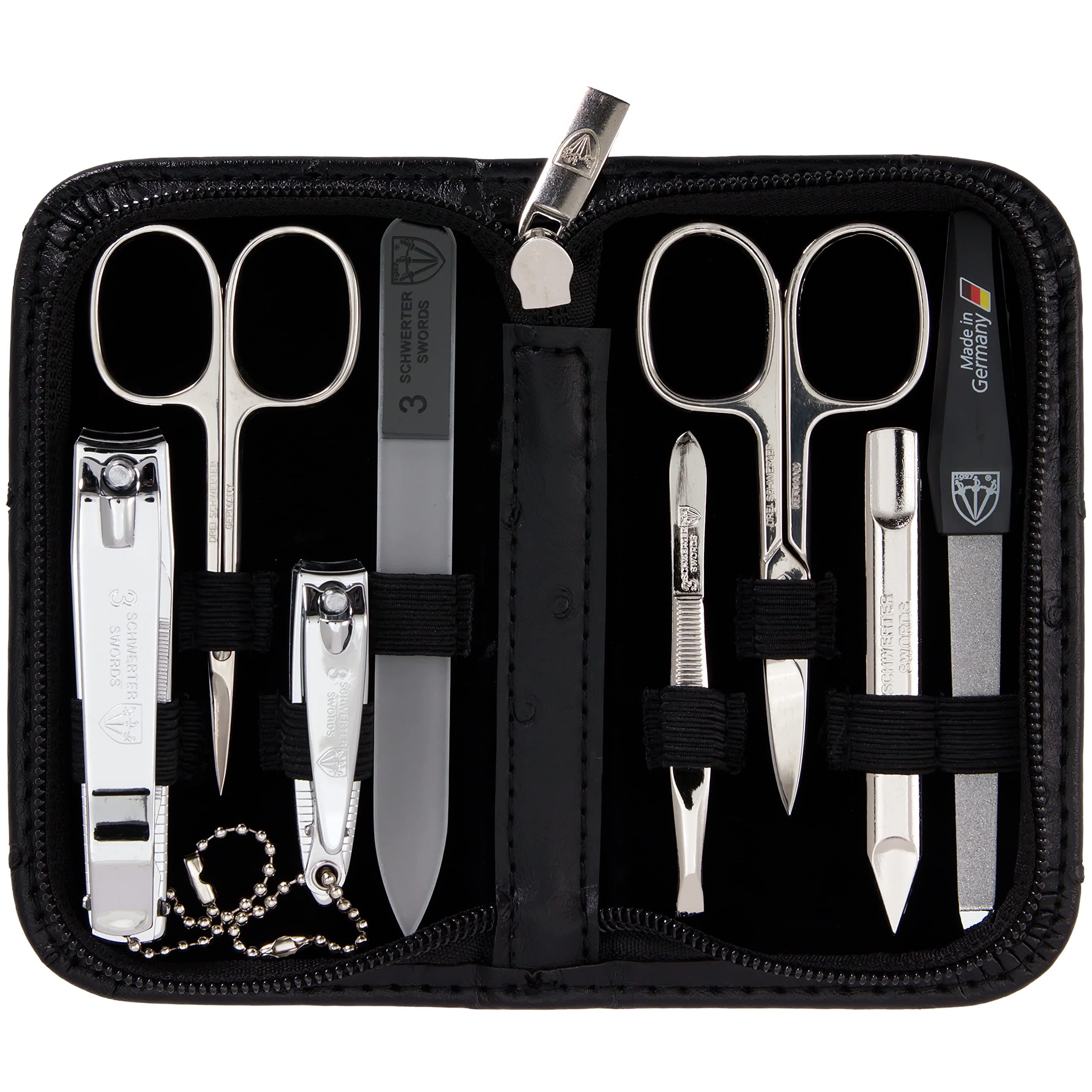 brand quality 8 piece manicure pedicure grooming kit set for professional finger & toe nail care scissors clipper fashion leather case in gift box, Made in Solingen Germany (22009)