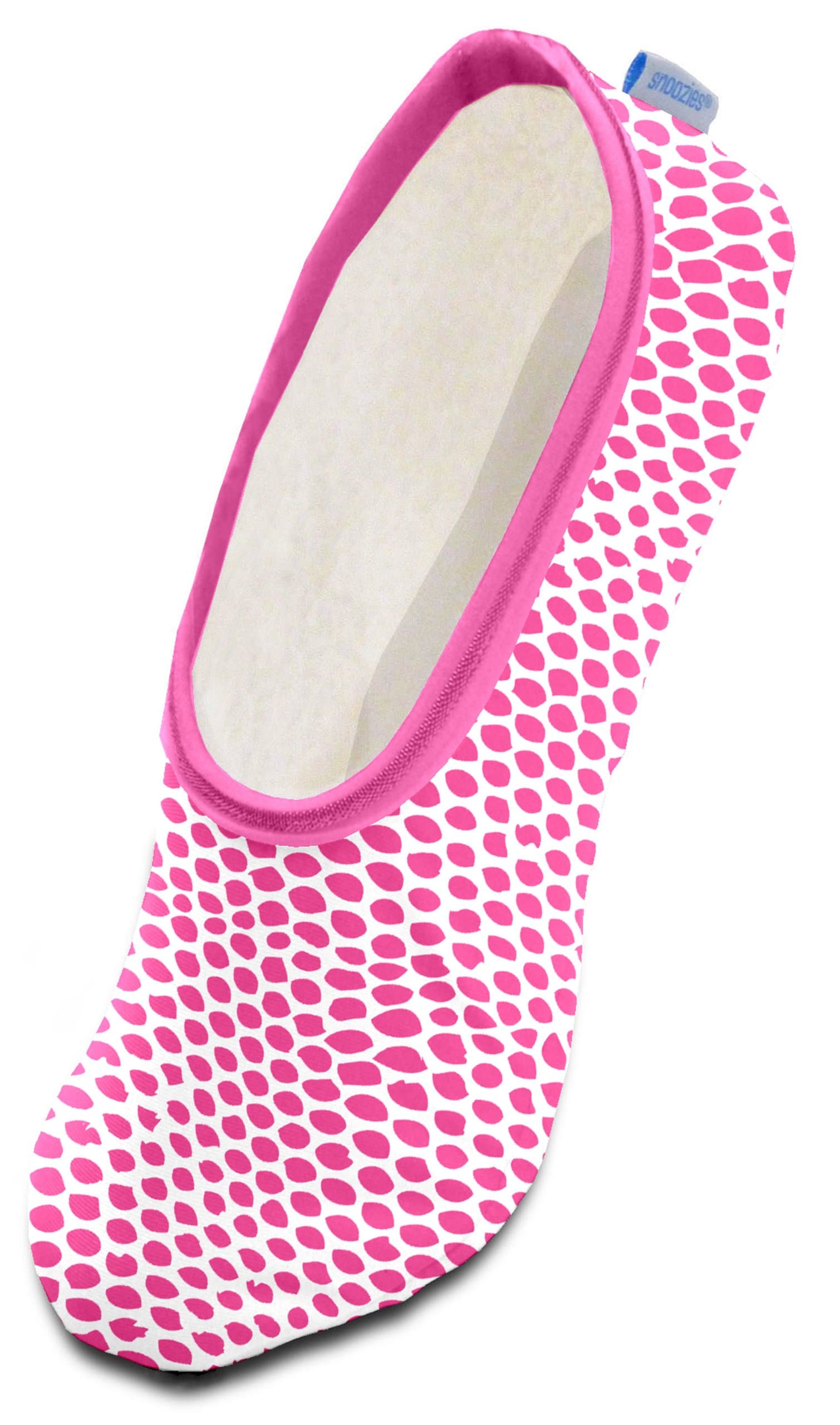 Snoozies Skinnies Lightweight Slippers | Cozy Slippers for Women | Travel Flats On The Go | Animal Dots (Pink) | Small