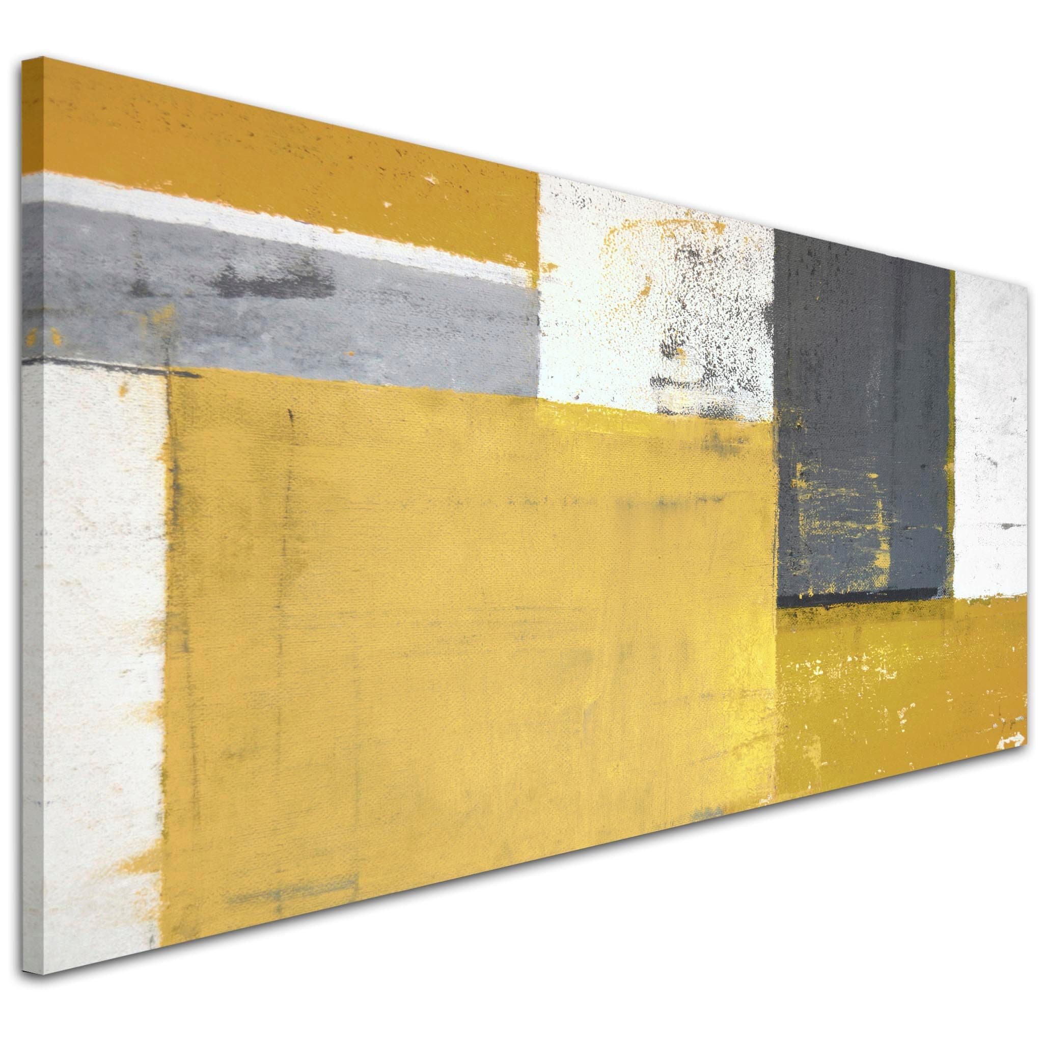 Wallfillers Mustard Yellow Grey Abstract Painting Canvas Wall Art Print - 1340-118x49cm