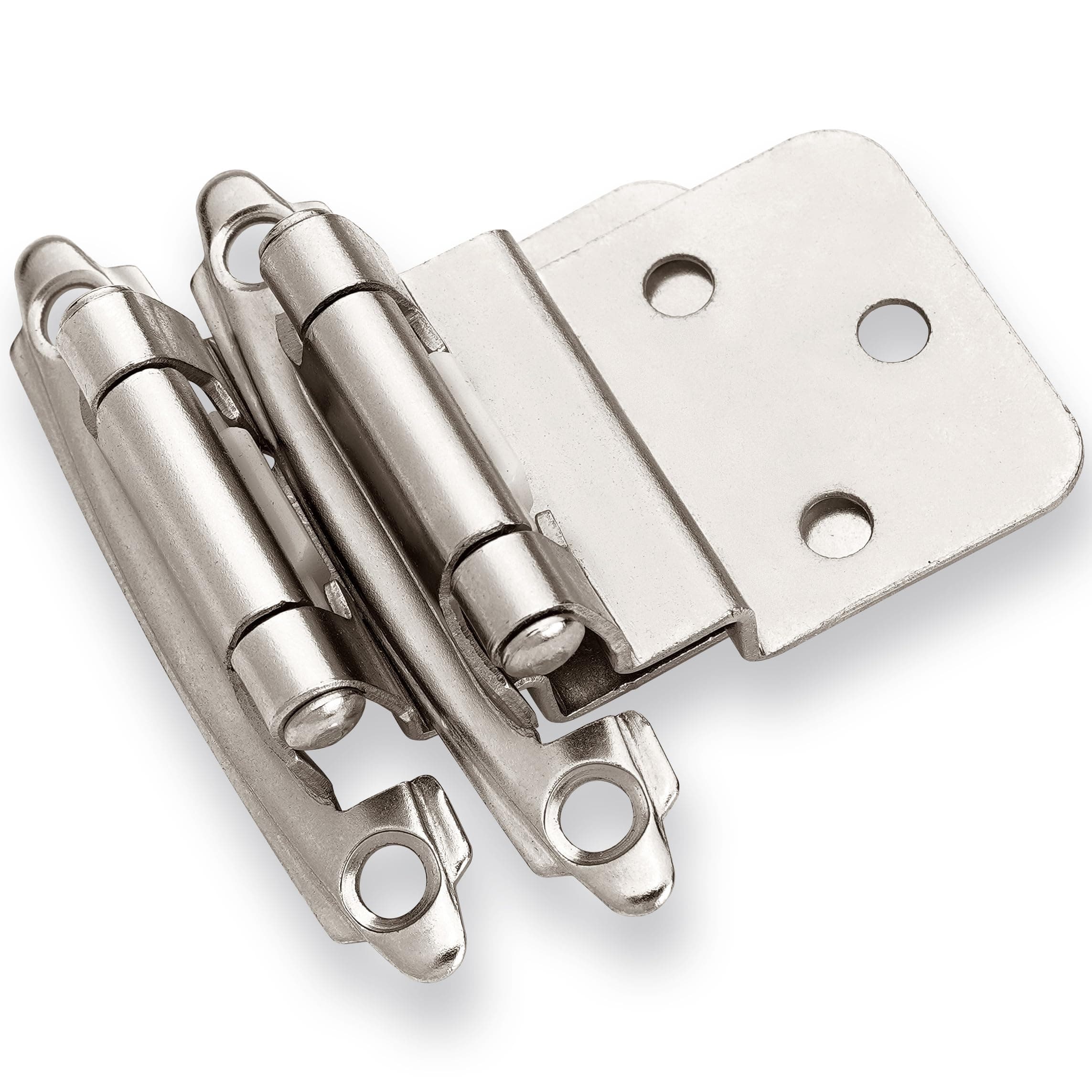 3/8" Inset Cabinet Hinges Brushed Nickel (25 Pair -50 Pcs) Offset Self Closing Cabinet Hinges for Kitchen Cabinets Satin Nickel w/Silicon Bumpers & Upgraded Screws