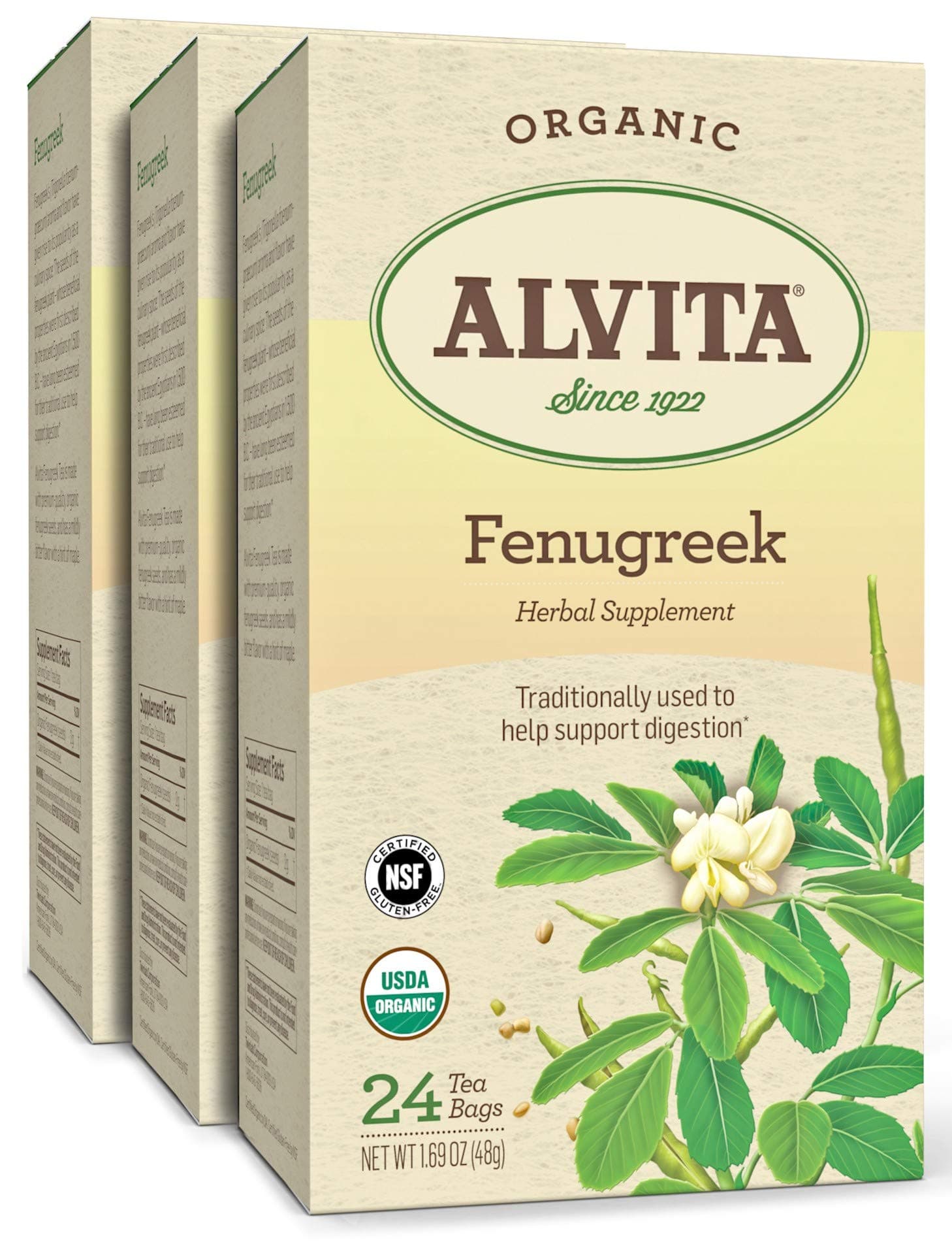 Alvita Organic Fenugreek Herbal Tea - Made with Premium Quality Organic Fenugreek Seeds, And Mild Bitter Flavor, 72 Tea Bags (3 Pack)