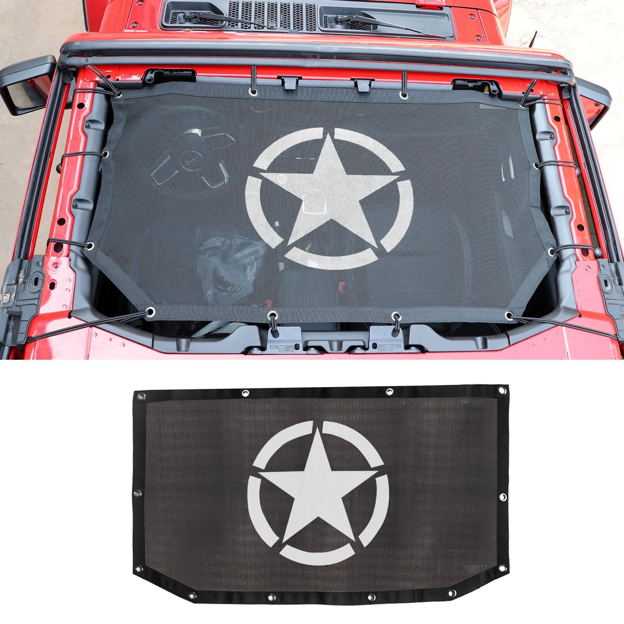 Bestaoo Sunshade Top Cover for Jeep Wrangler 2018-2023 JL JLU 2 Door and 4 Door Front, Bikini Top Mesh Sun Shade Net, UV Protection (Star)