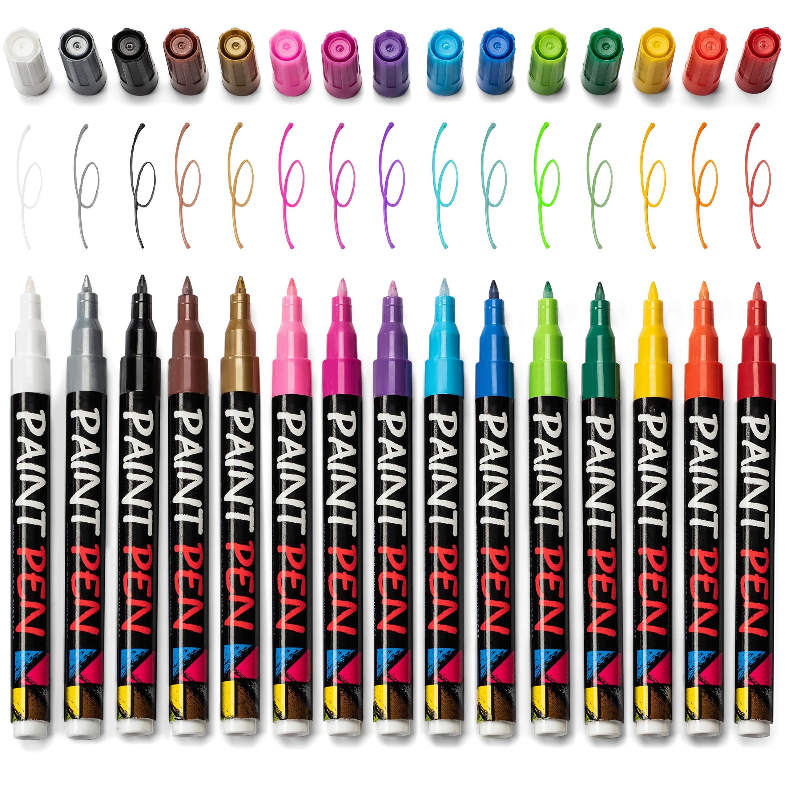 Artaso Acrylic Paint Pens Fine Tip 15-Pack for Artists & Painters | More Vibrant Colors for Arts & Crafts | Permanent Paint Markers for Fabric, Wood, Glass, Ceramic, Paper & Canvas