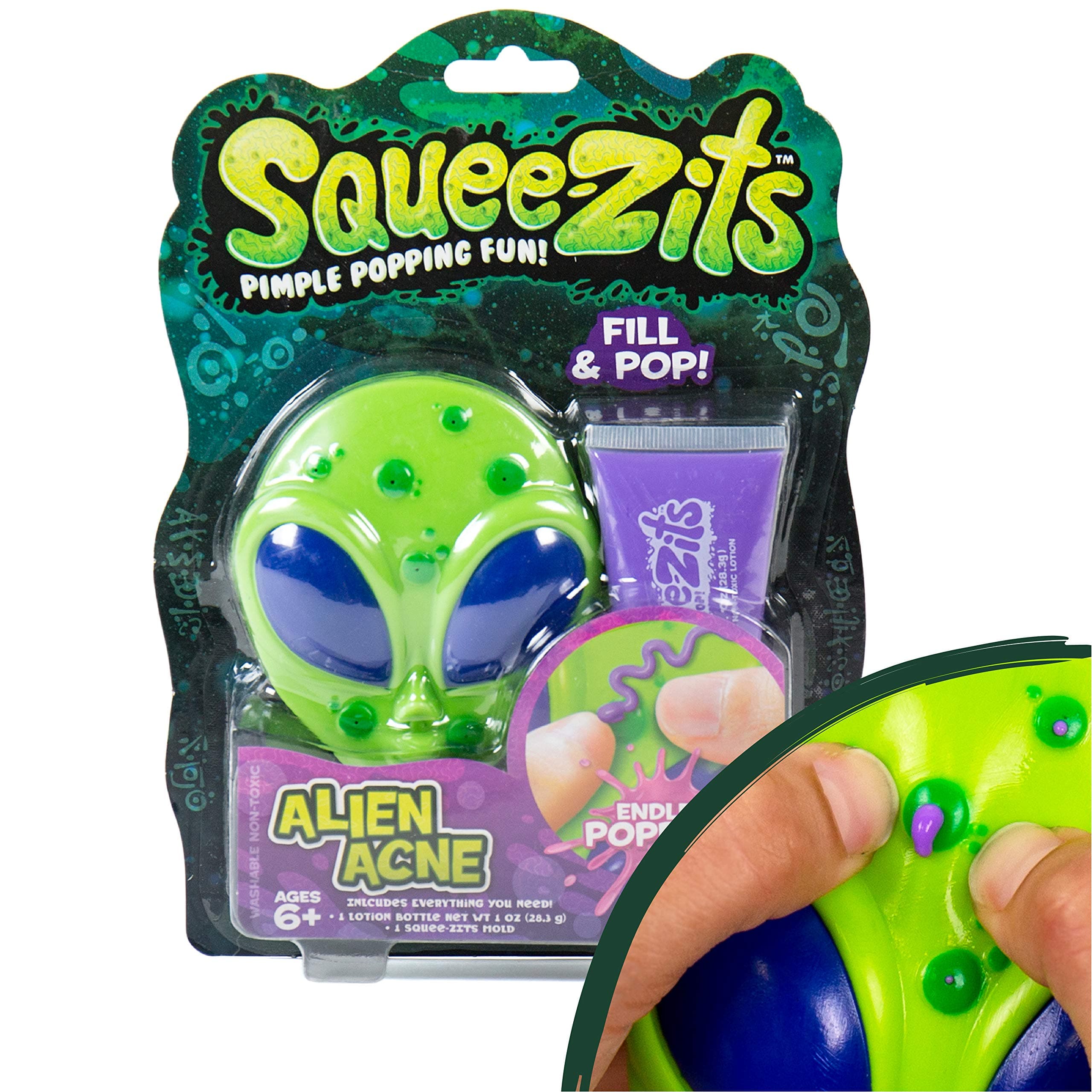 Alien Acne Pimple Popping Toy by Horizon Group USA, Stress Relief Pimple Popping, Squeeze Acne Refillable Toy, Alien