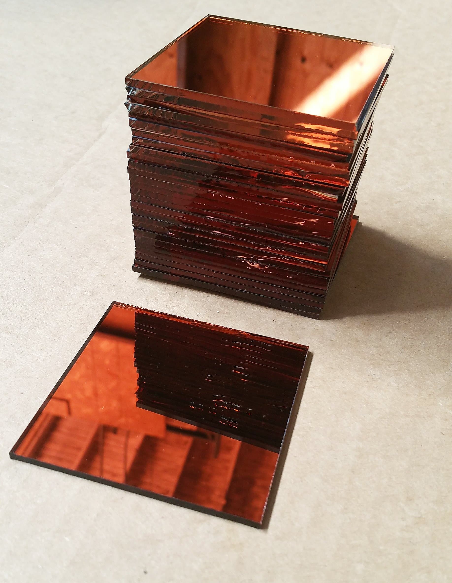 New Mirror Tiles- Decoration 3"x3" 100 Orange Sunset Mirrors Bulk Lot Sale Art, Craft, Decoration, Have FUN! Artcraft by Happy Starla exclusive offer! 3 MM Thickness