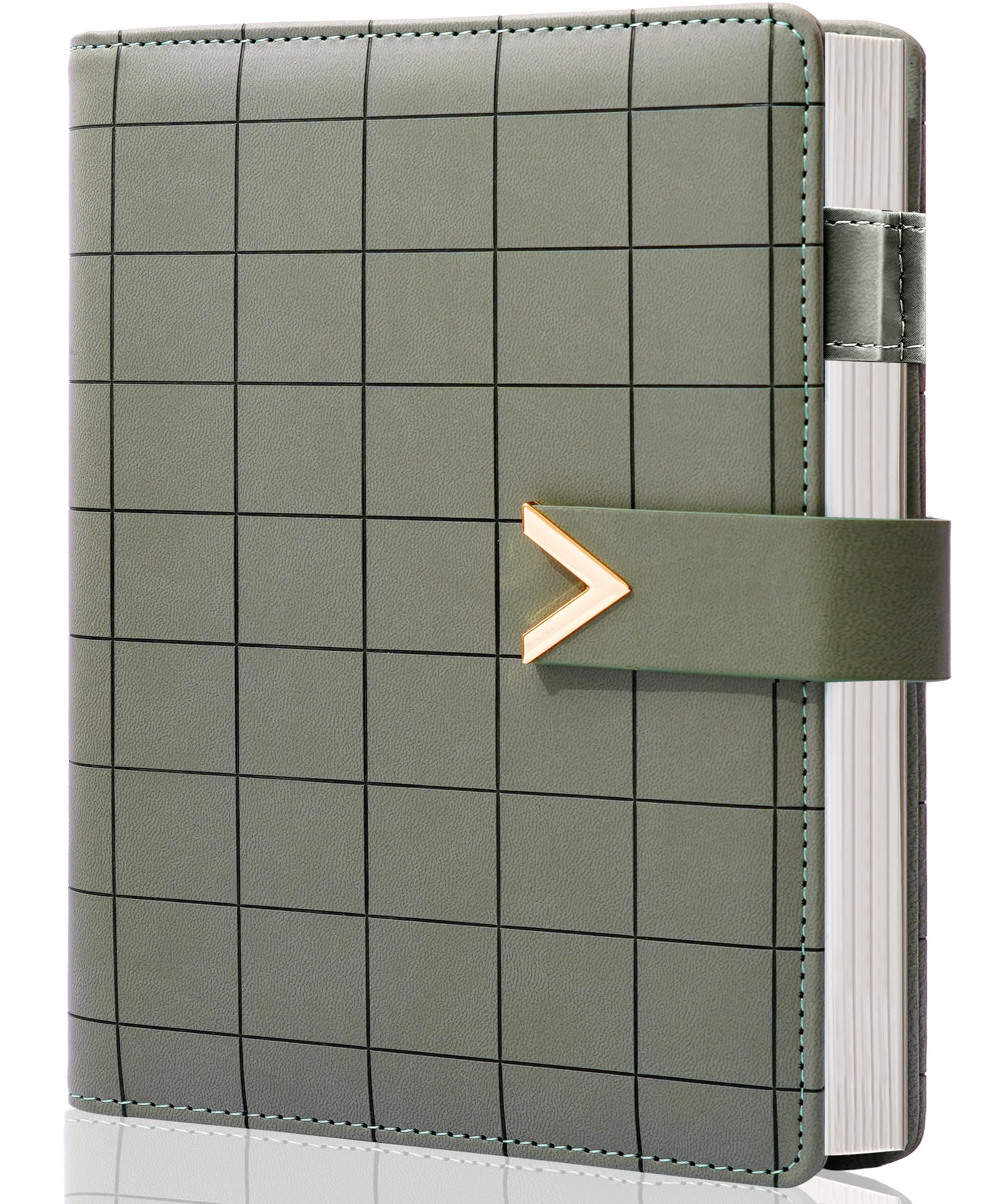 CAGIE A5 6 Ring Binder Refillable Planner Notebook 6 Hole Binder Organizer Business Planner Agenda for Men Women Spiral Leather Journal Writing Notebook Green