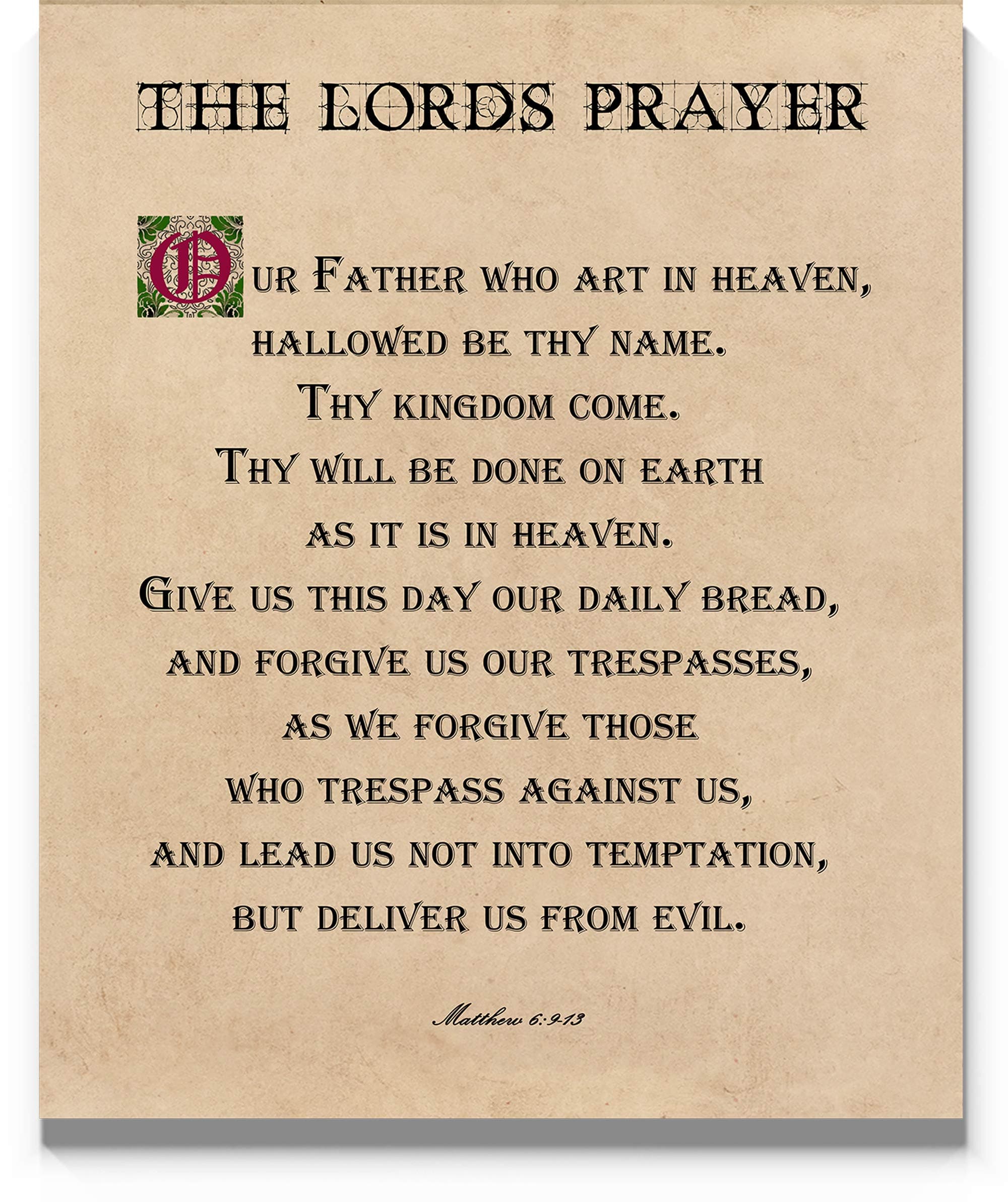 The Lords Prayer Wall Decor, 11"x14" Unframed Print - Beautiful Wall Art Version of the Our Father, Christian Inspirational Room Wall Decor for any Home, Office or Classroom