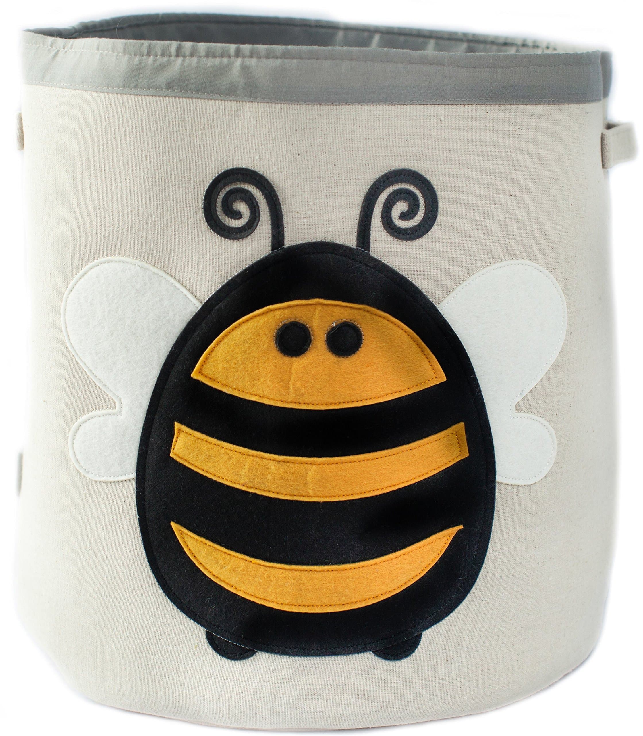 Grey Bee Animal Theme Large Collapsible Canvas Fabric Storage Bin | Play Room or Nursery Hamper, Toy Box | Yellow Bee