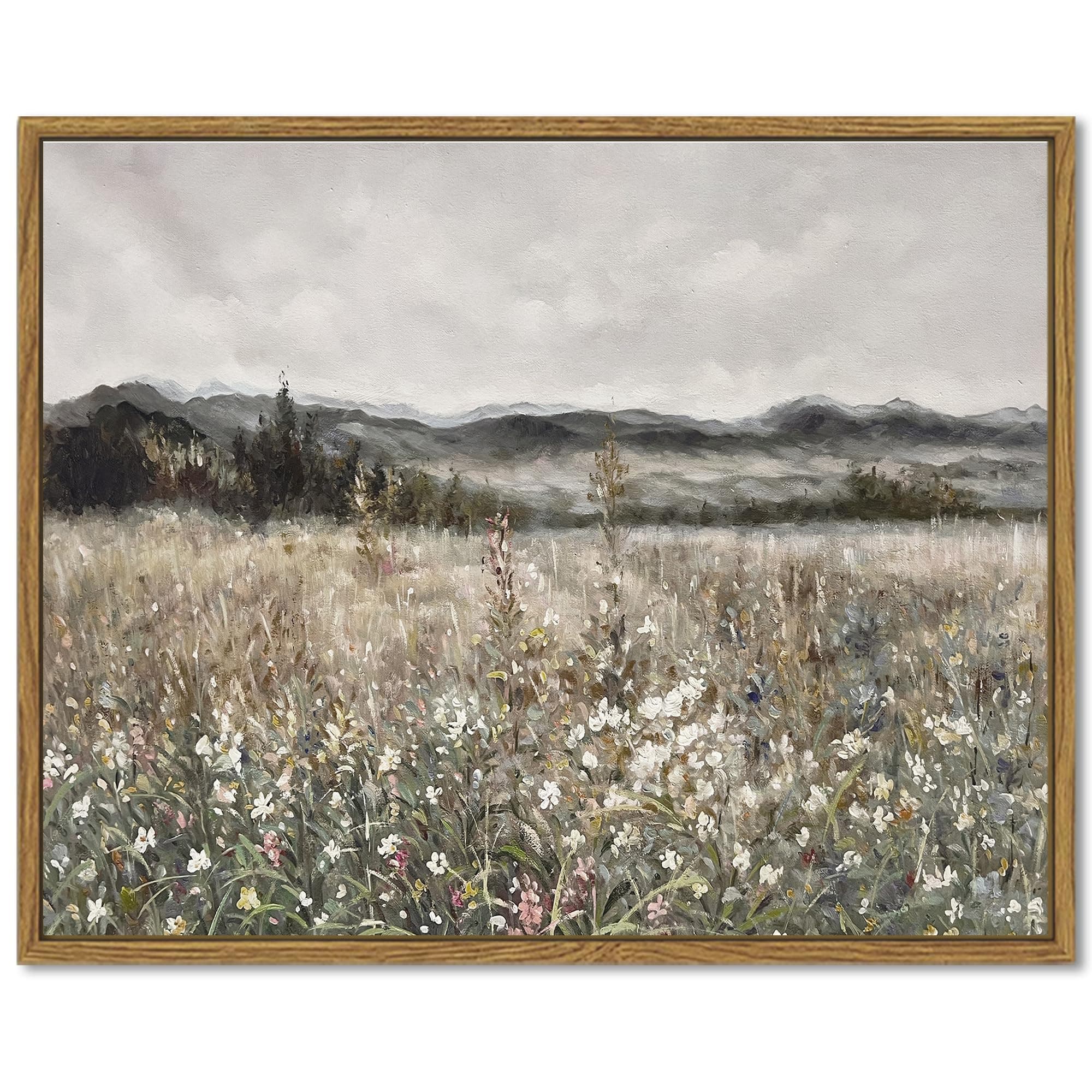 SHENIFY 11"x14" Framed Landscape Canvas Wall Art Vintage Classical Prints Flower Field Room Decor for Bathroom Bedroom Living Room