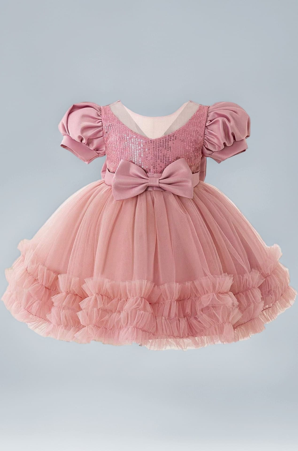 Rollar Frock net Embroidery Work Ruffle Patterned Flared Short Sleeve Girl Frock, Pack of 1