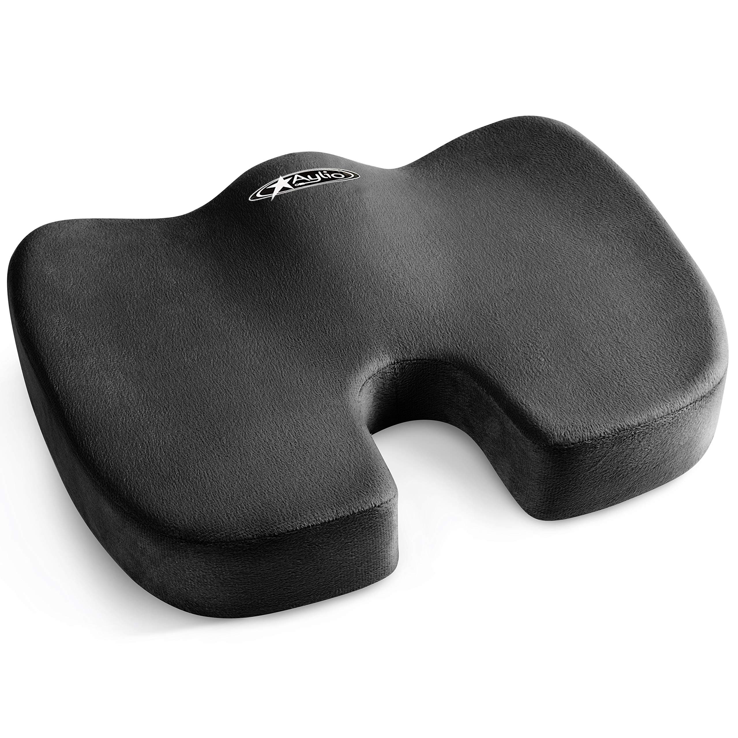 Aylio Coccyx Seat Cushion | Back Support, Tailbone Relief, Washable Cover (Black)