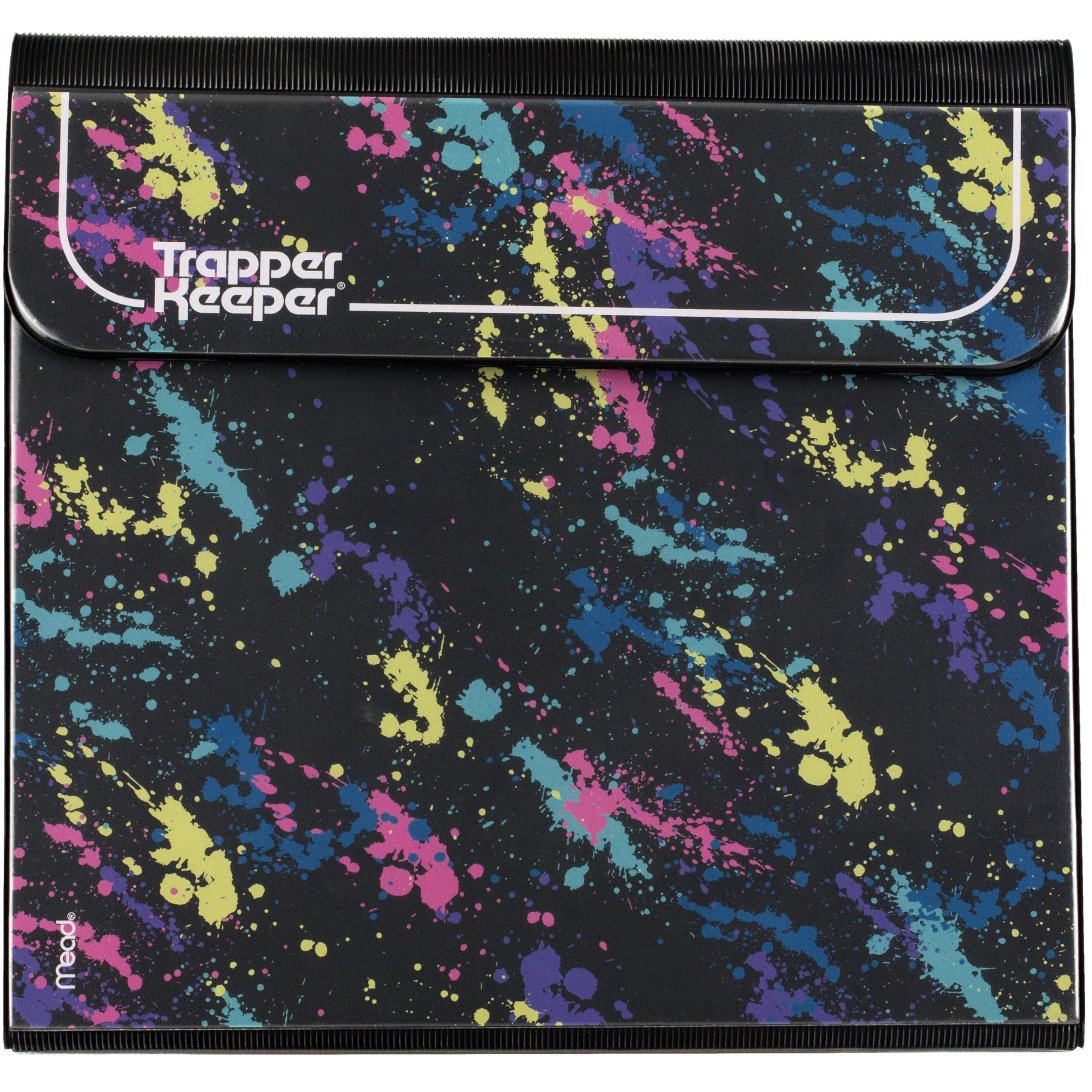 Trapper Keeper Binder, Retro Design, 1 Inch Binder Includes 2 Folders and Extra Pocket, Metal Rings and Spring Clip, Secure Storage, Paint Splatter, School Supplies (260038FO-ECM)