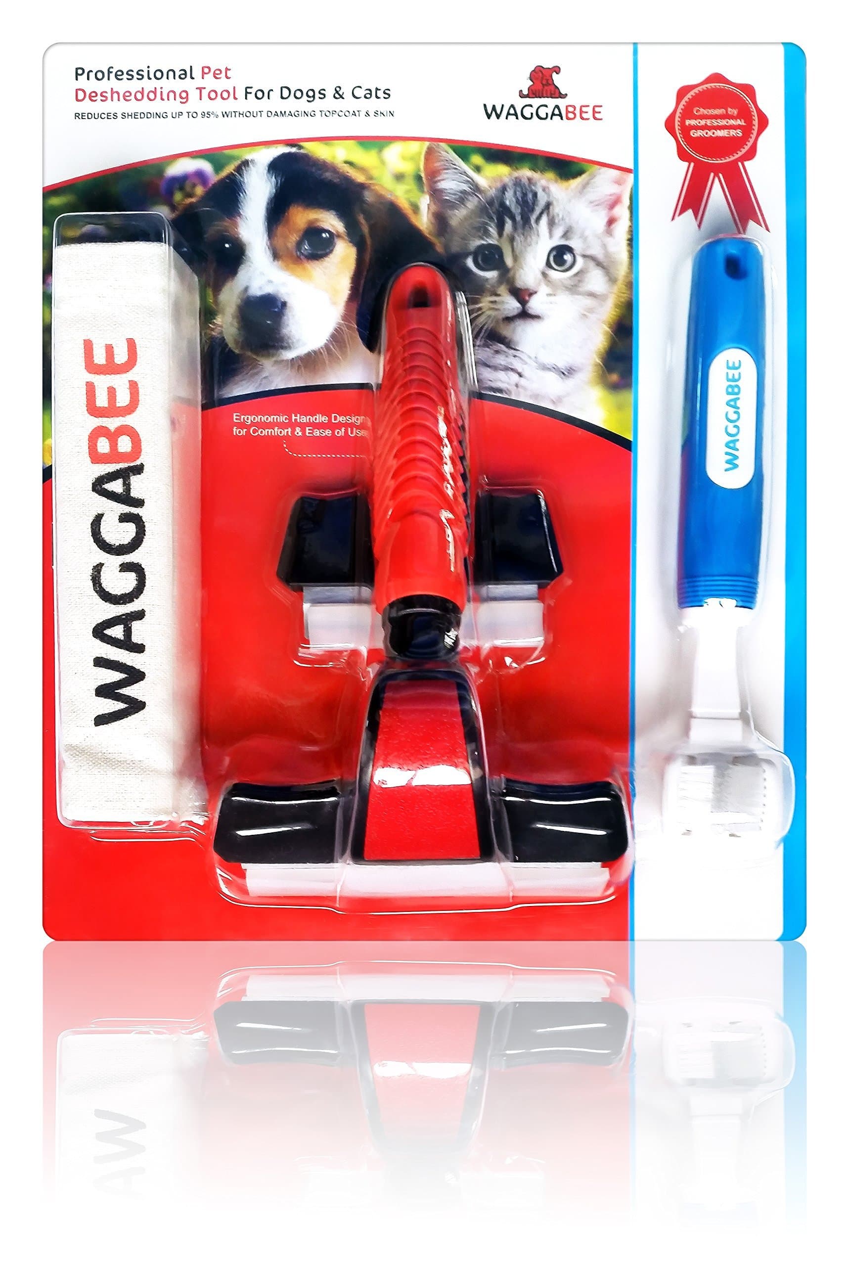 Waggabee The Best Cat & Dog Grooming Deshedding Tool. Two Shedding Blades & Pet Toothbrush Included. Gently Groom Your Pet & Remove Loose Pet Shed Hair. Your Pet Will Love It. Rock Bottom Price!