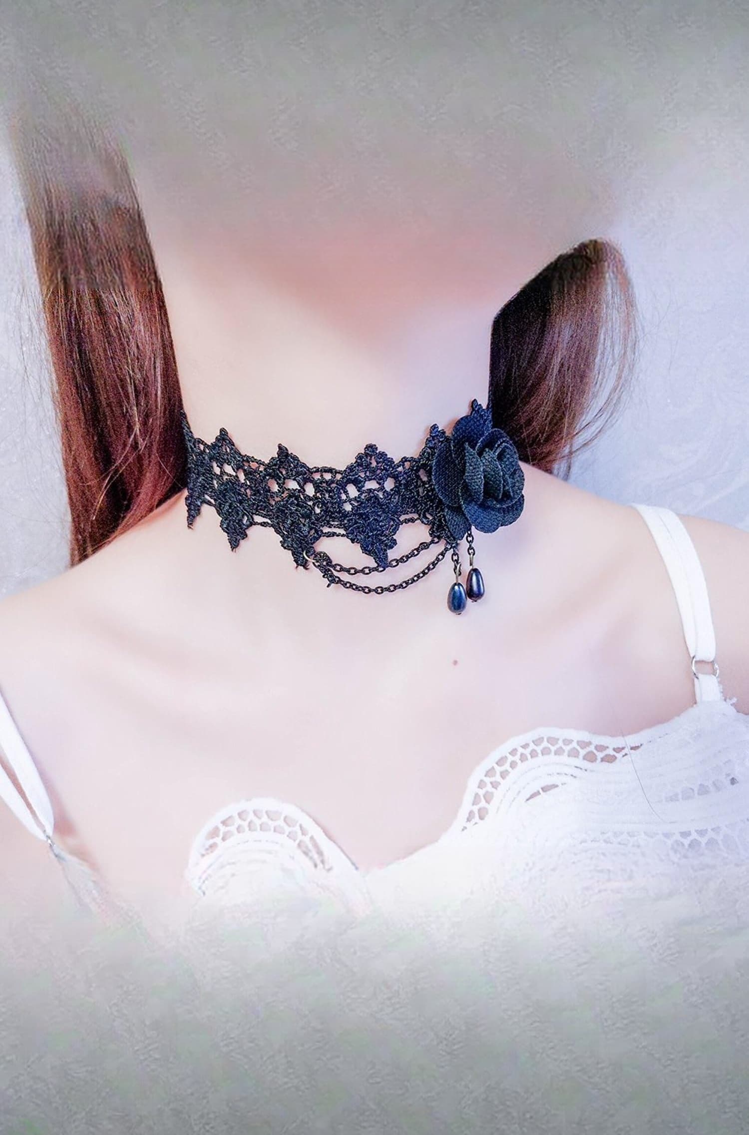 Jewellery Girls/Women's Black Fabric Lace Chokers Stylish Necklace Combo Set of 7 Pieces (cmb271)