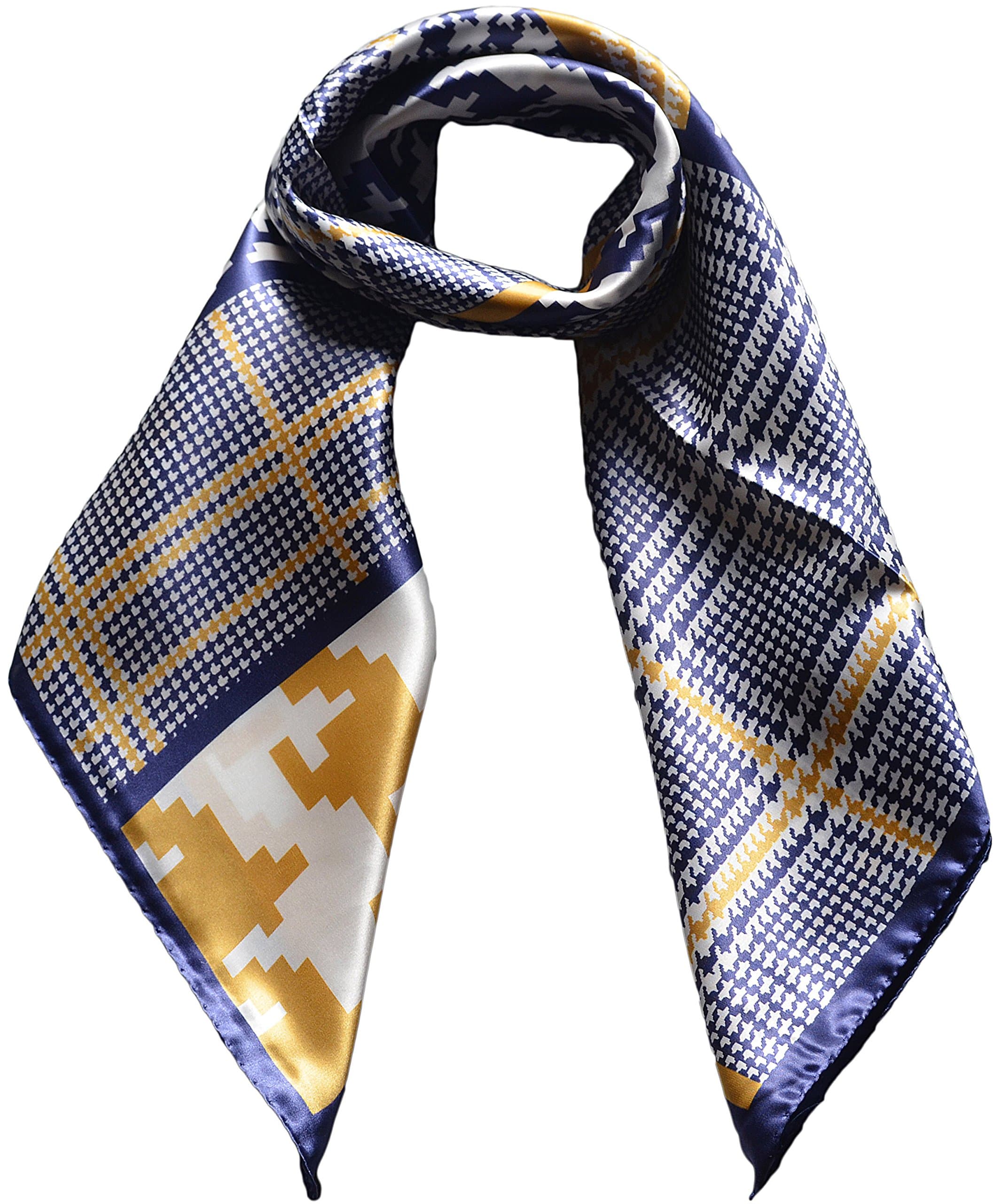 Mila Schon Women's Geometric Print Silk Twill Scarf 90x90 cm (35"x35") White/Blue