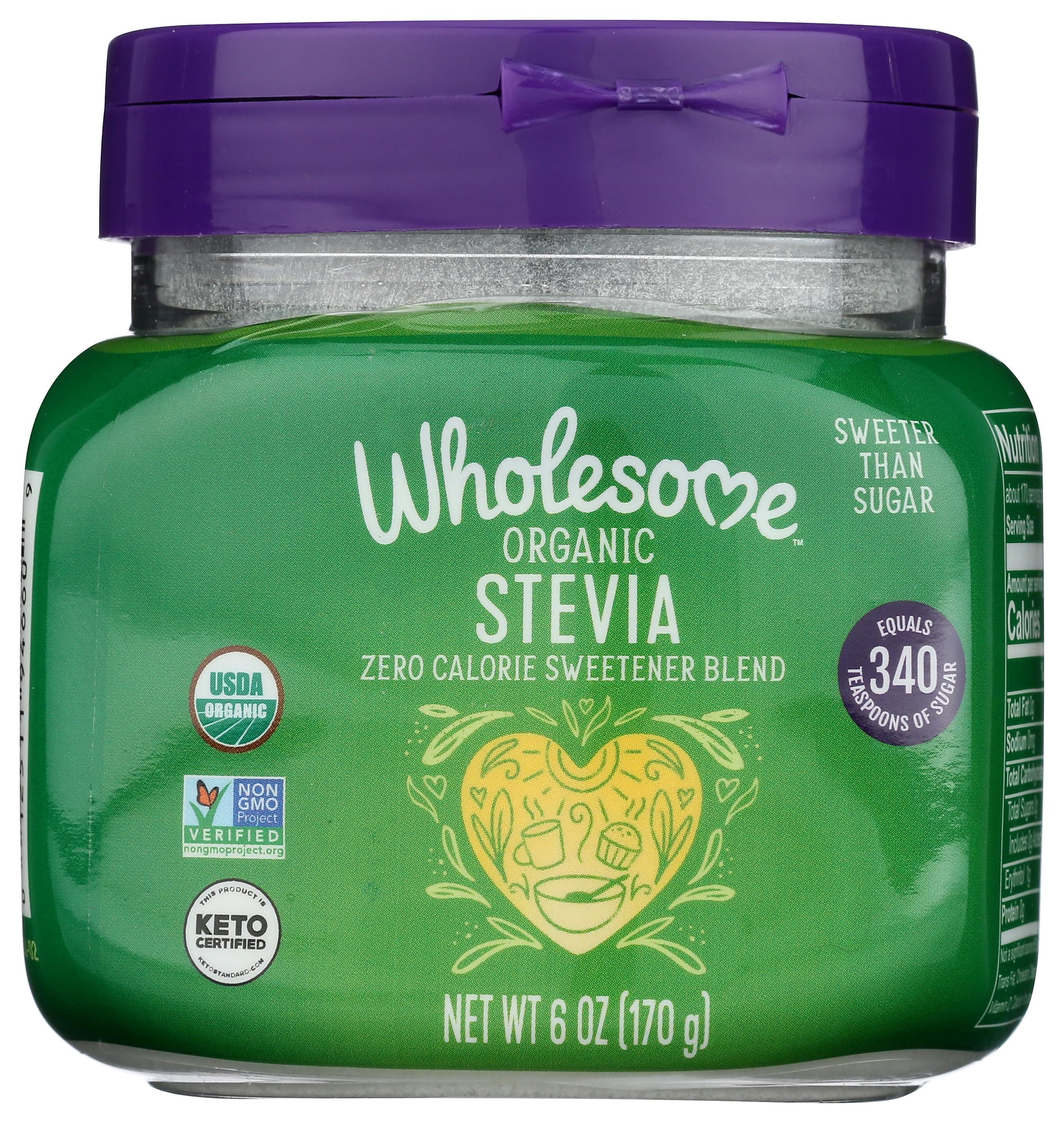 Wholesome Organic Stevia, Zero Calorie Sweetener Blend, Non GMO & Gluten Free, 6 oz jar (Pack of 1)