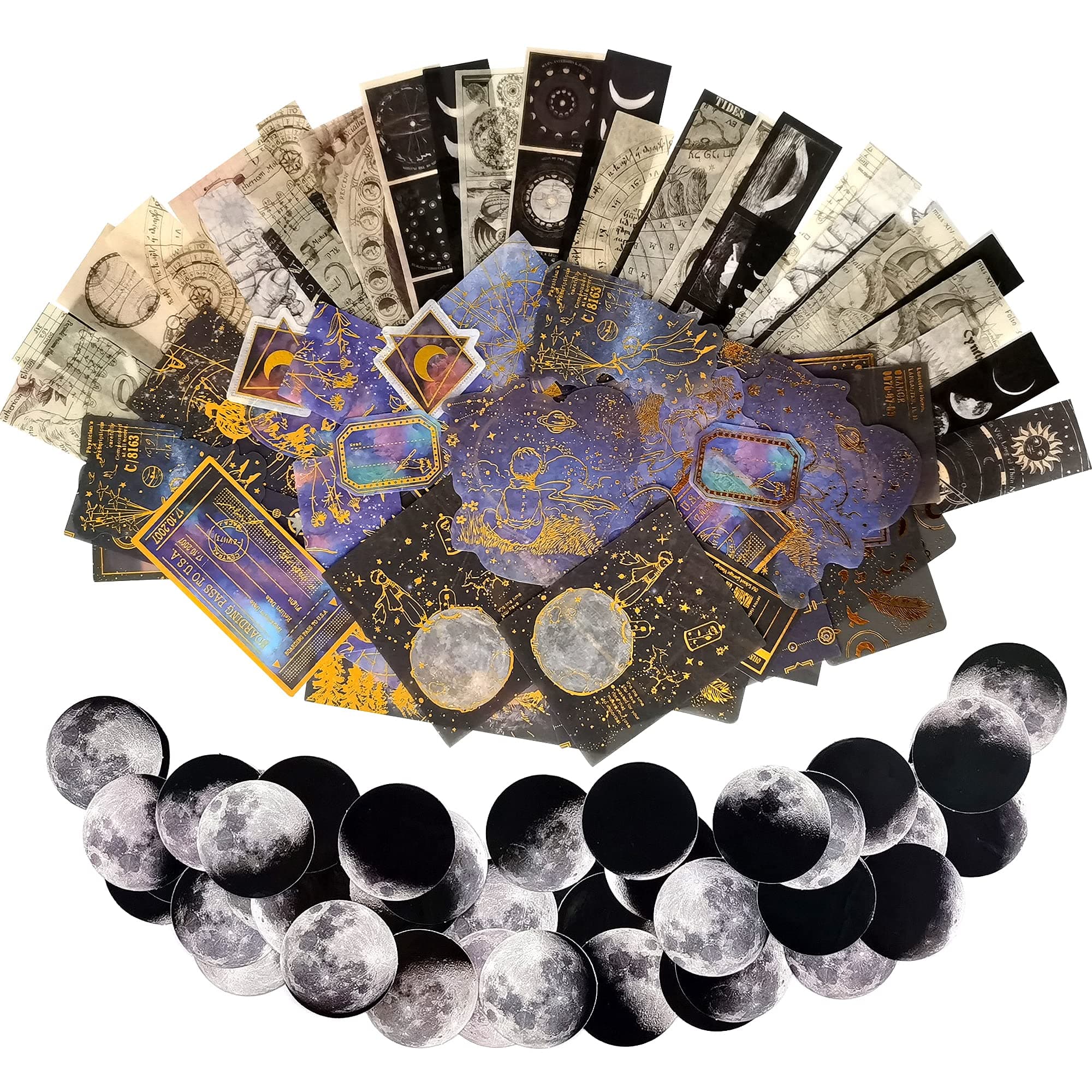 145PCS Vintage Astronomy Stickers, Bronzing Universe Washi Stickers of Space Galaxy Planets Aesthetic Decoration Sticker for Album Laptop Scrapbook Phone Case Envelope Journal Card Making