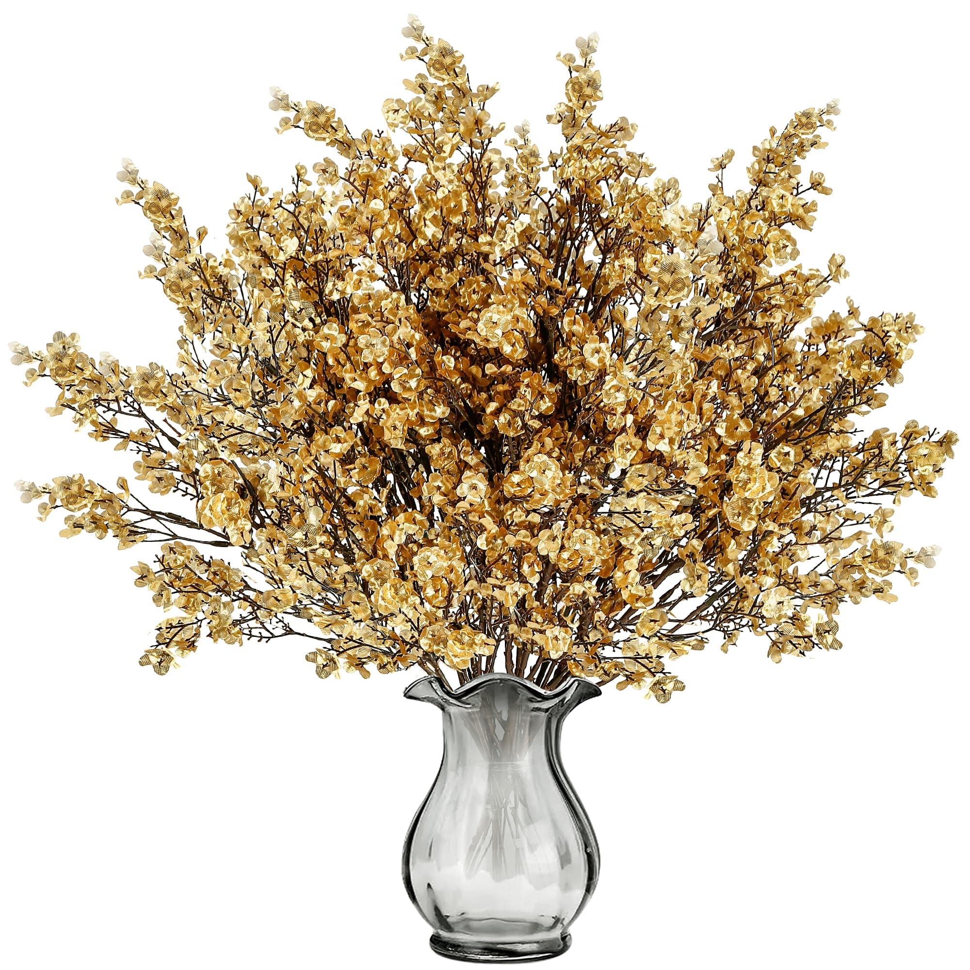 Sggvecsy 15 Pcs Babys Breath Artificial Flowers Gypsophila Bouquets Bulk Real Touch Fake Silk Flowers for Home Wedding DIY Floral Arrangement Kitchen Table Centerpiece Christmas Decoration (Gold)