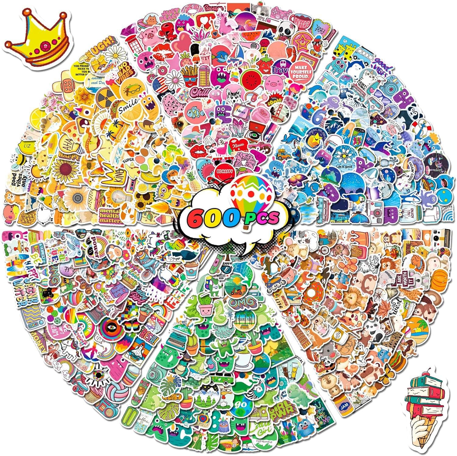 600pcs Mini Stickers, Small Stickers for Adults, Kids, Teens, Waterproof Vinyl Stickers for Water Bottles, Cute Kids Stickers Decals,0.8~1"