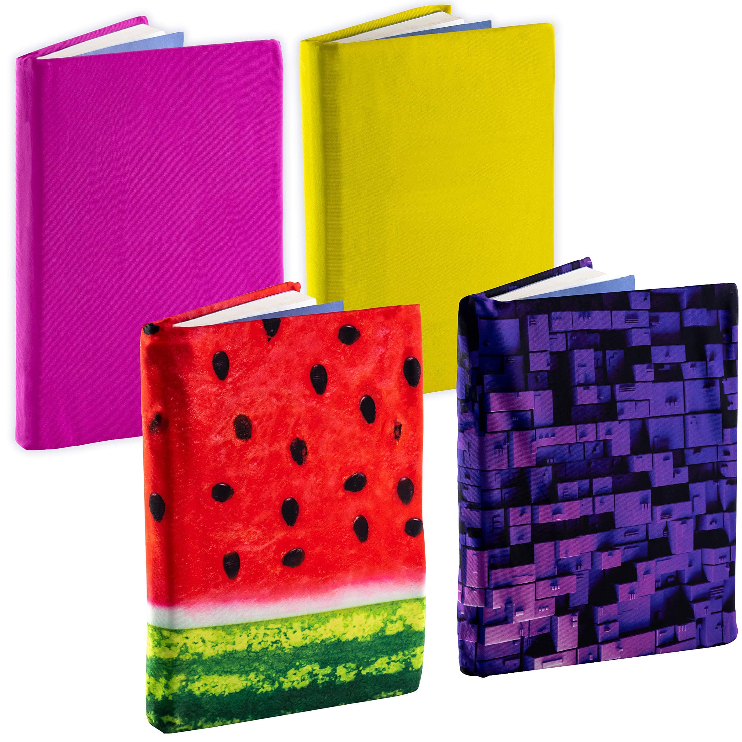 Easy Apply, Reusable Book Covers 4 Pk. Best Jumbo 9x11 Textbook Jackets for Back to School. Stretchable to Fit Most Large Hardcover Books. Perfect Fun, Washable Colors for Girls, Boys, Kids and Teens