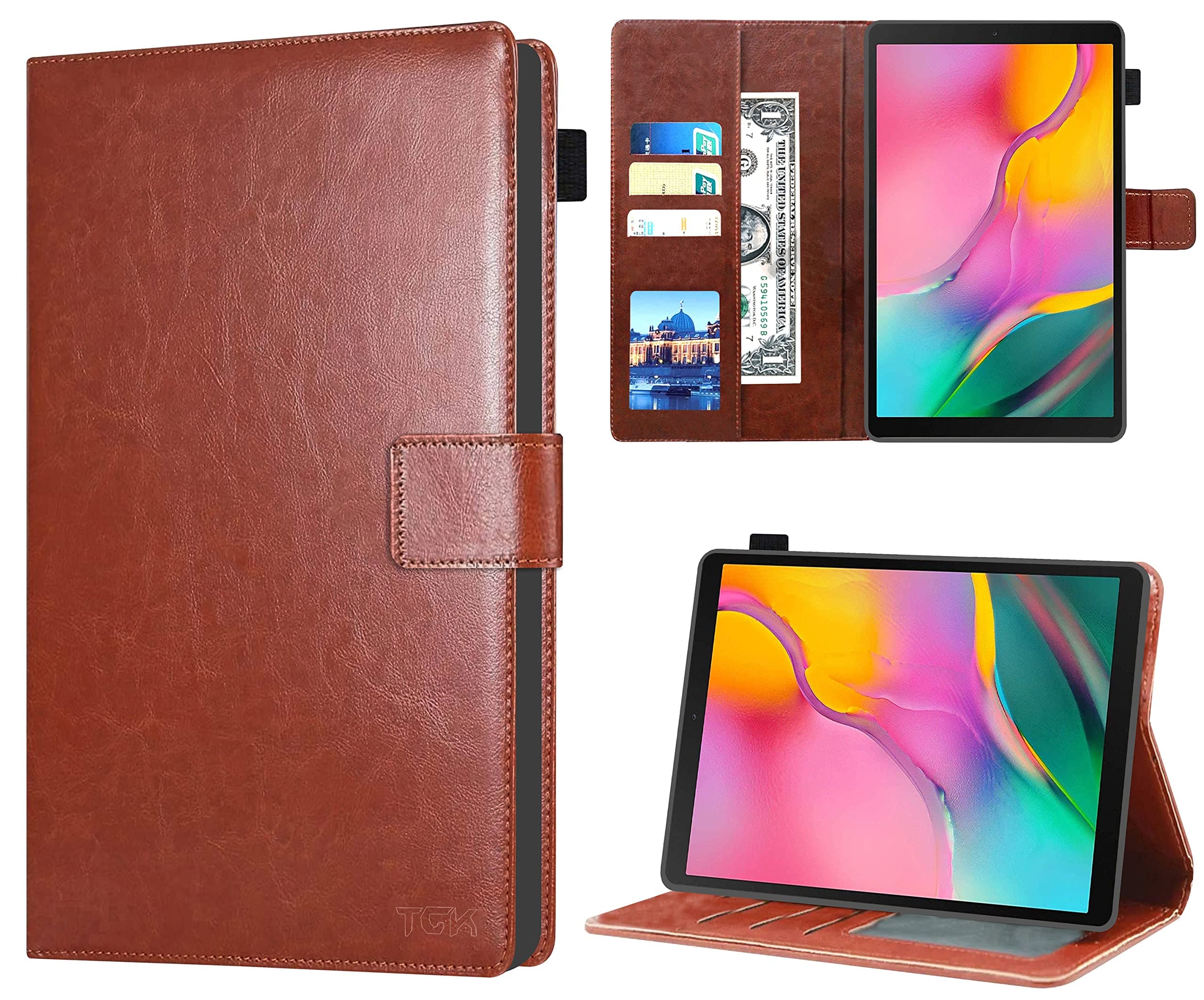 TGK Multi Protective Wallet Leather Flip Stand Case Cover for Samsung Galaxy Tab A 10.1" T510/T515, Brown