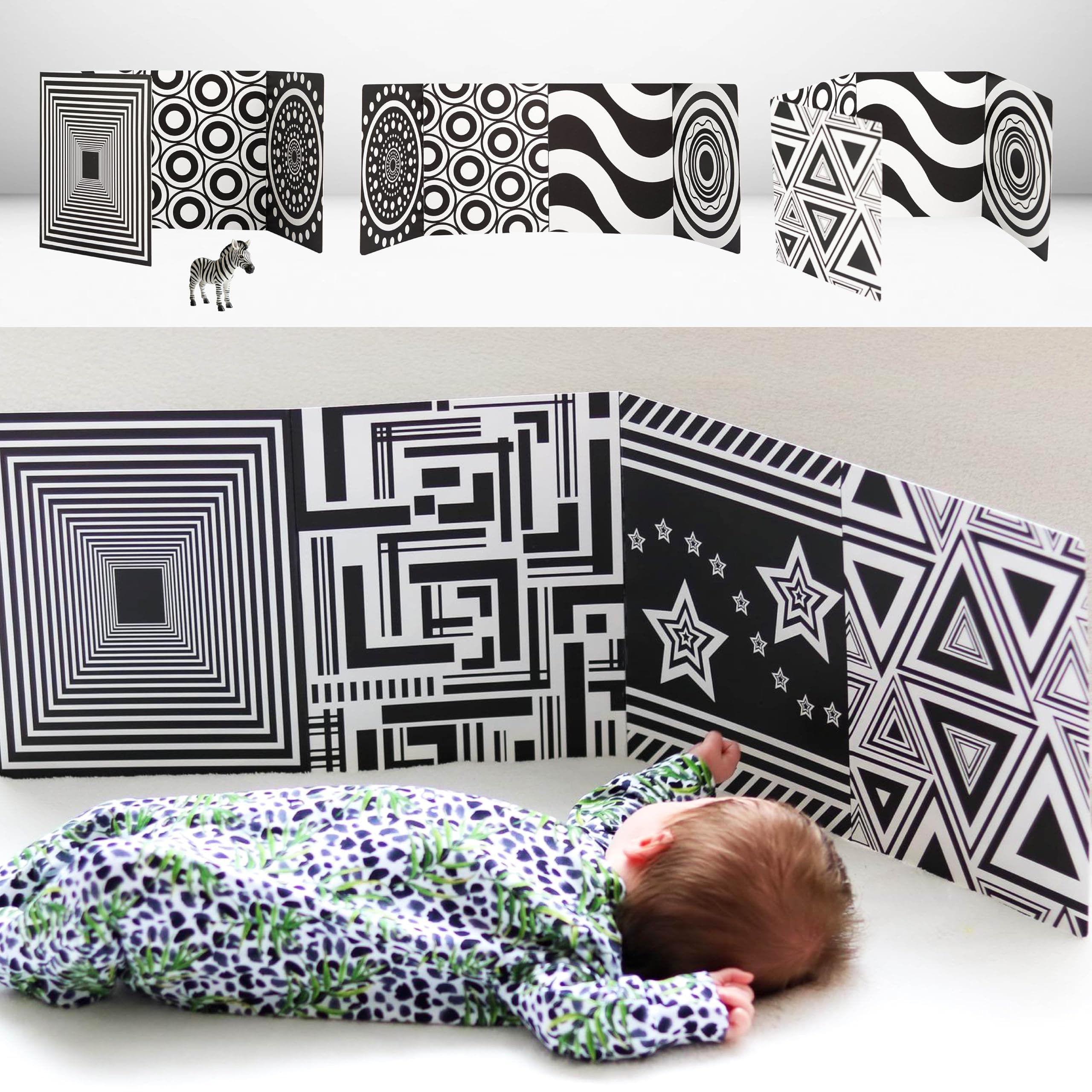 My Little Learner Supersized Black and White Baby Book - High Contrast Baby Sensory Fold-Out Board for Newborn Sensory Toys - Thick Stand Up Board - Black and White Baby Toys 0-6 Months & Older