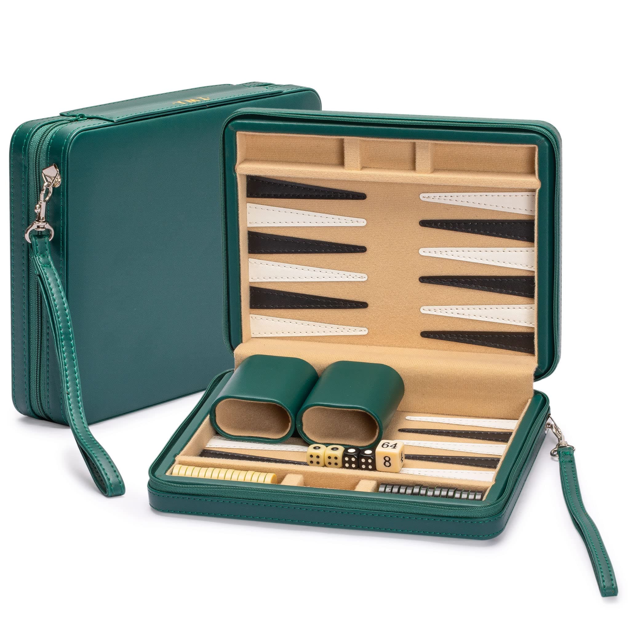 Yellow Mountain Imports Travel Size Backgammon Mini Game Set, Izmir - Magnetic Checkers and 9-inch Board in Sleek Leatherette Case - Classic Strategy Board Game, Dark Teal (HZ-BG005-A)