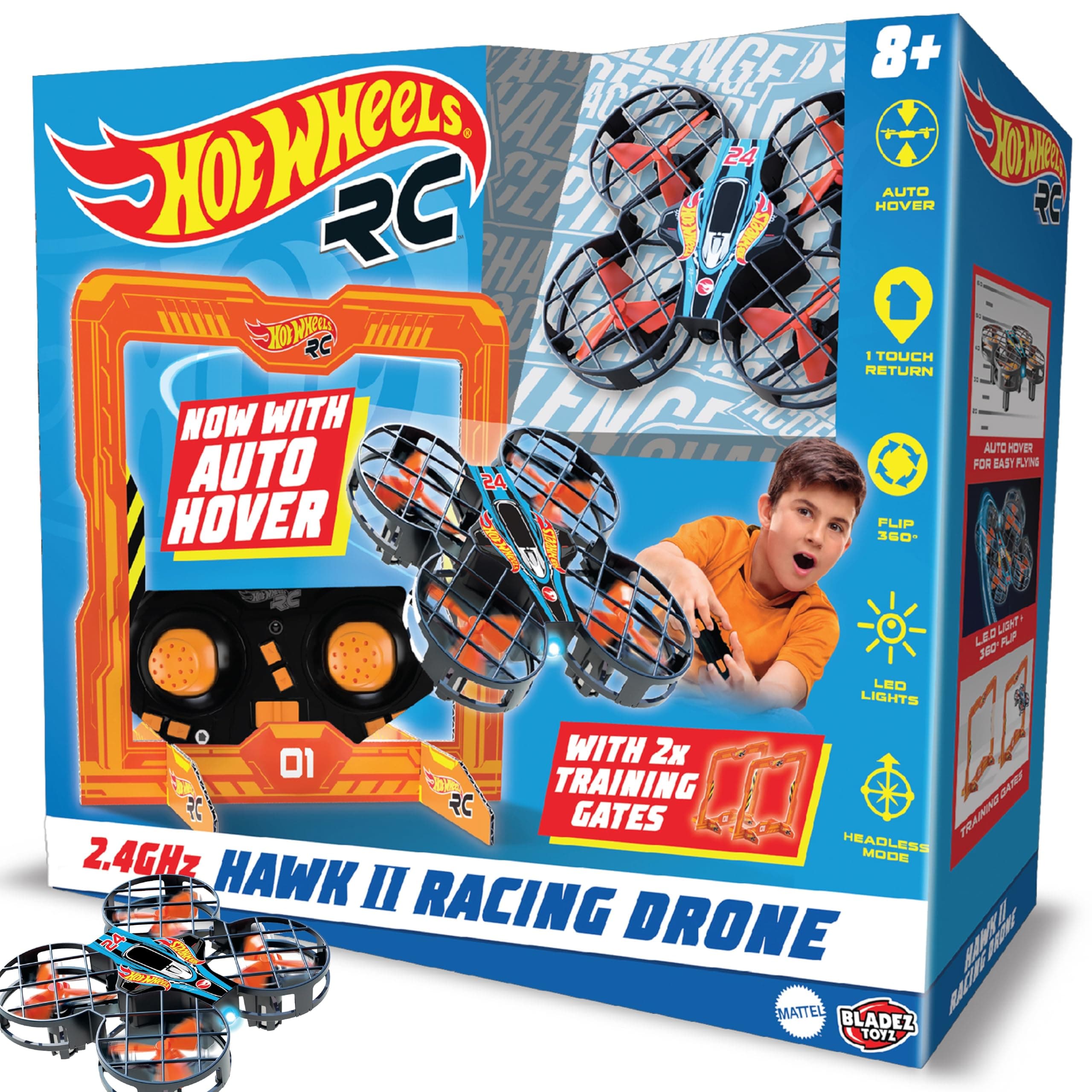 BLADEZ Hot Wheels Hawk 24 Racing Quad, Remote Control Drone, Flying Toy, Perform Stunts and Race, RC 2.4 GHz with lights, Crash Resistant, Licensed Toy Toyz