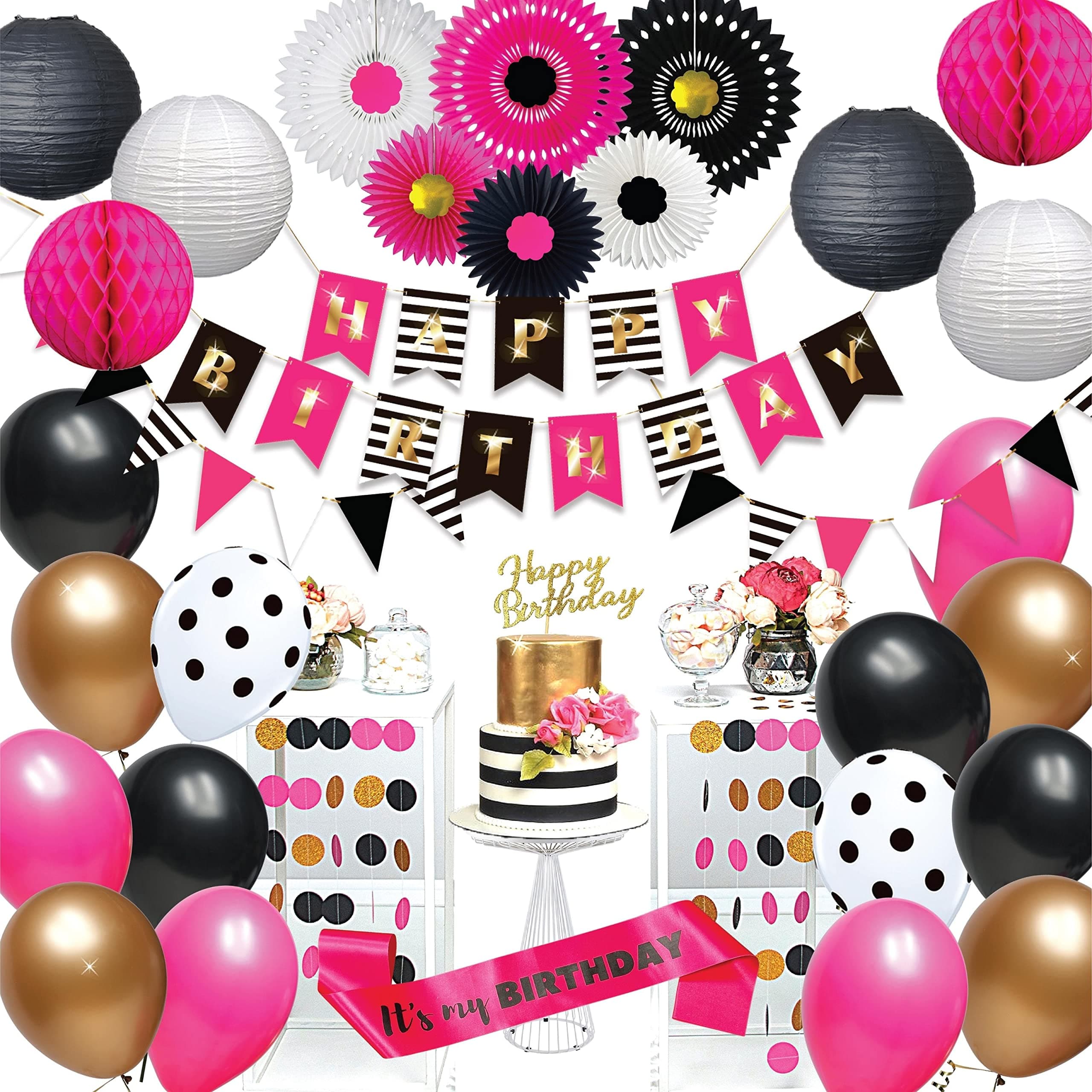Pink and Black Birthday Decorations