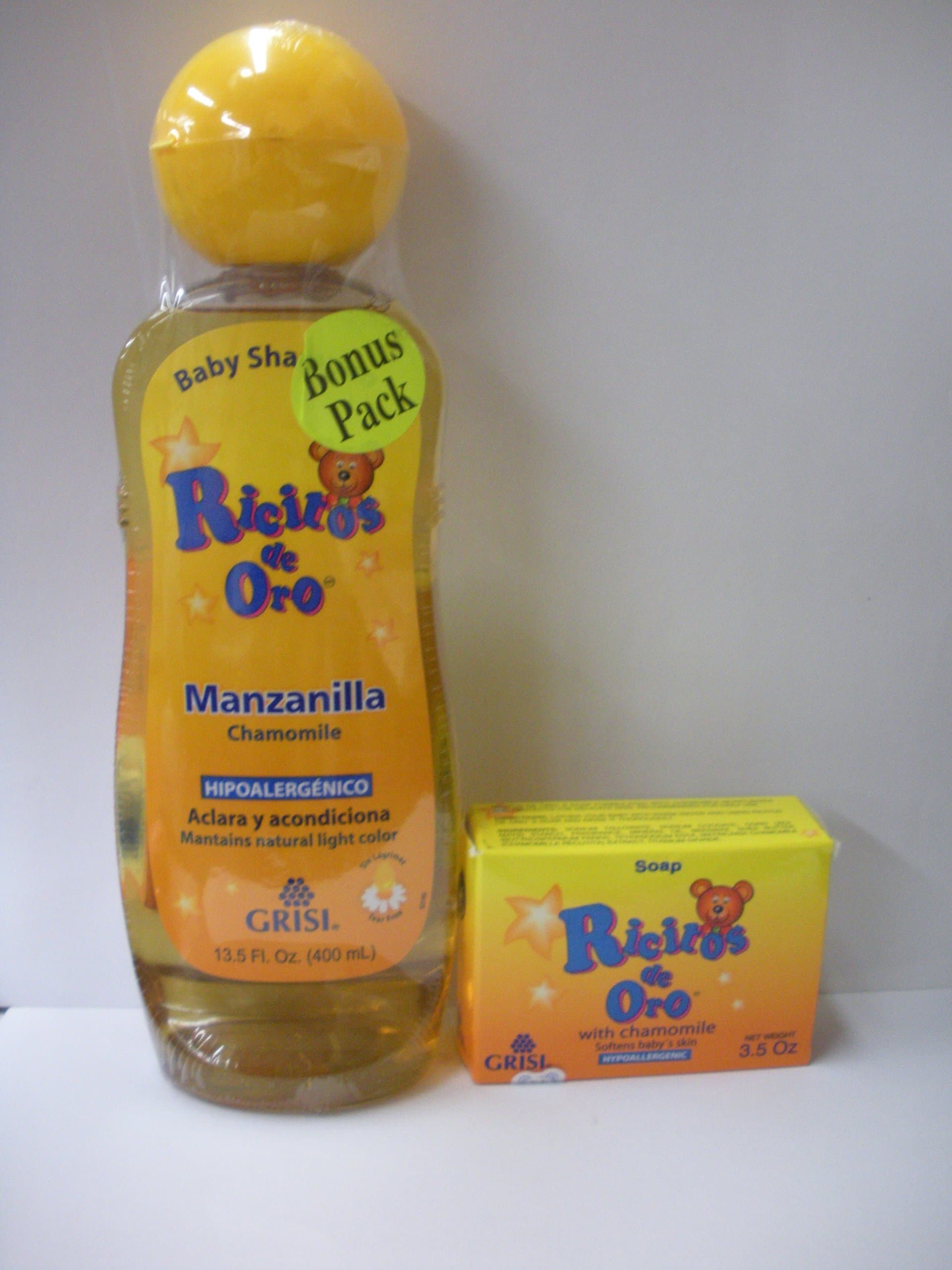 Grisi Ricitos De Oro Hypoallergenic Chamomile(manzanilla) Shampoo 13.5oz + Baby Soap 3.5oz