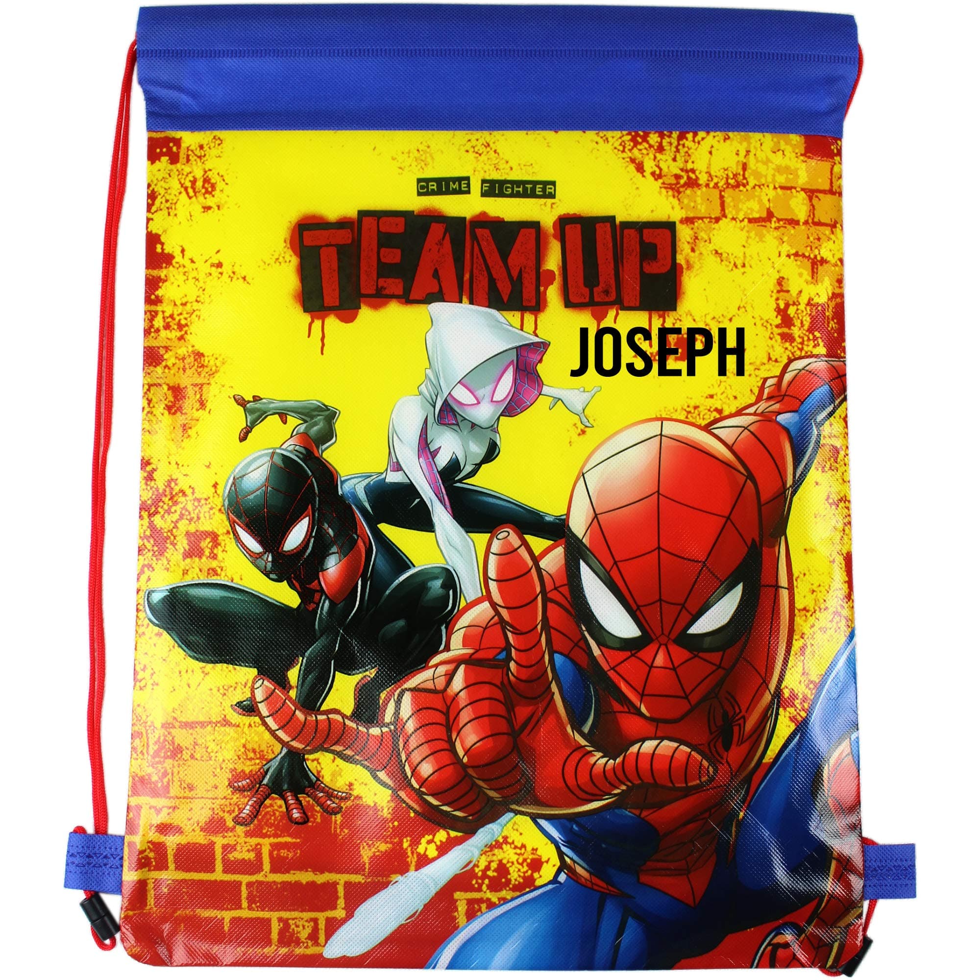 Personalised Spiderman Team Up Drawstring School Sports Swim Bag