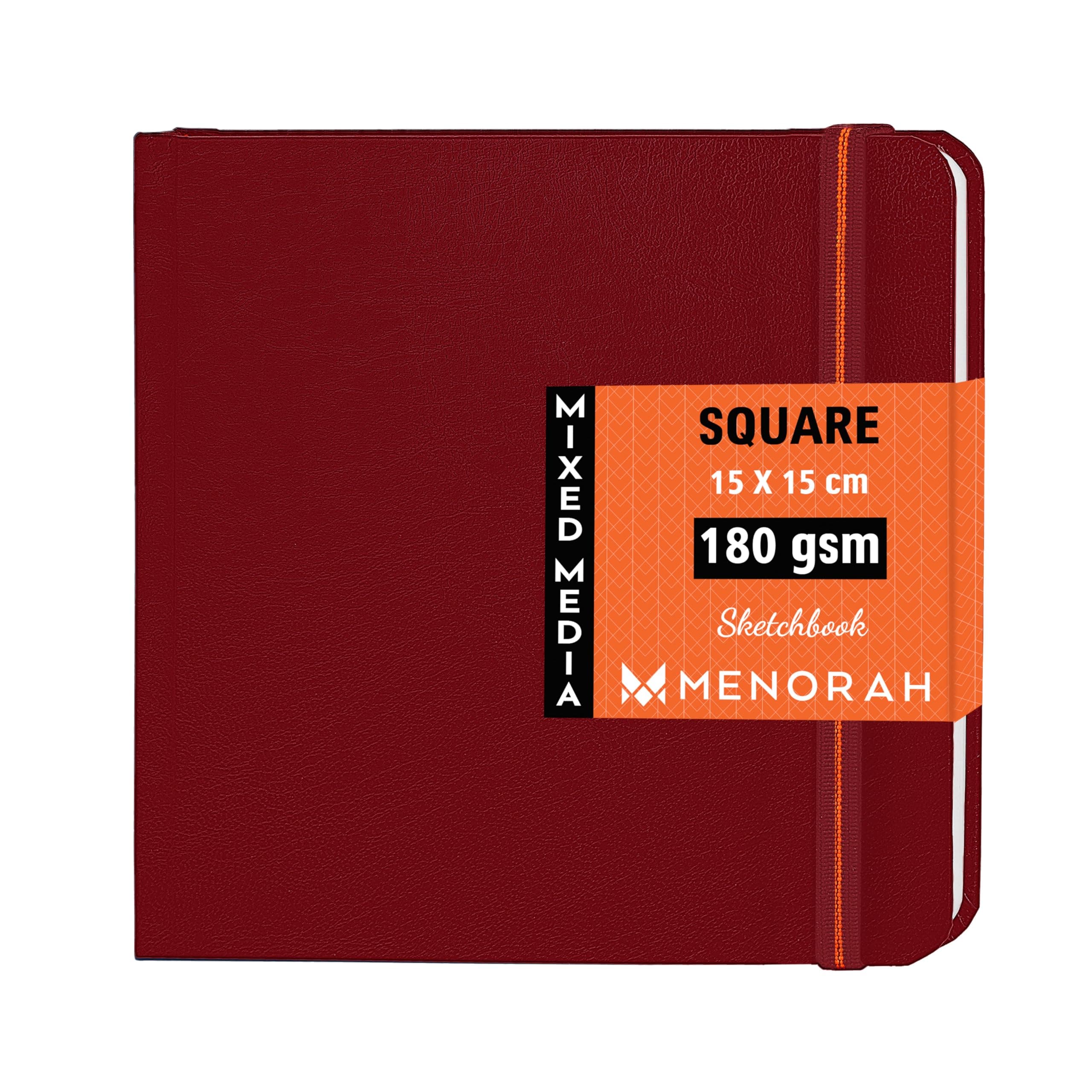 MENORAH - Sketch Book for Artist - Square - 180 GSM - Square Sketchbook for Drawing - Hard Bound - 100 Pages/50 Sheets - (15.0 x 15.0 cm)- (RED)