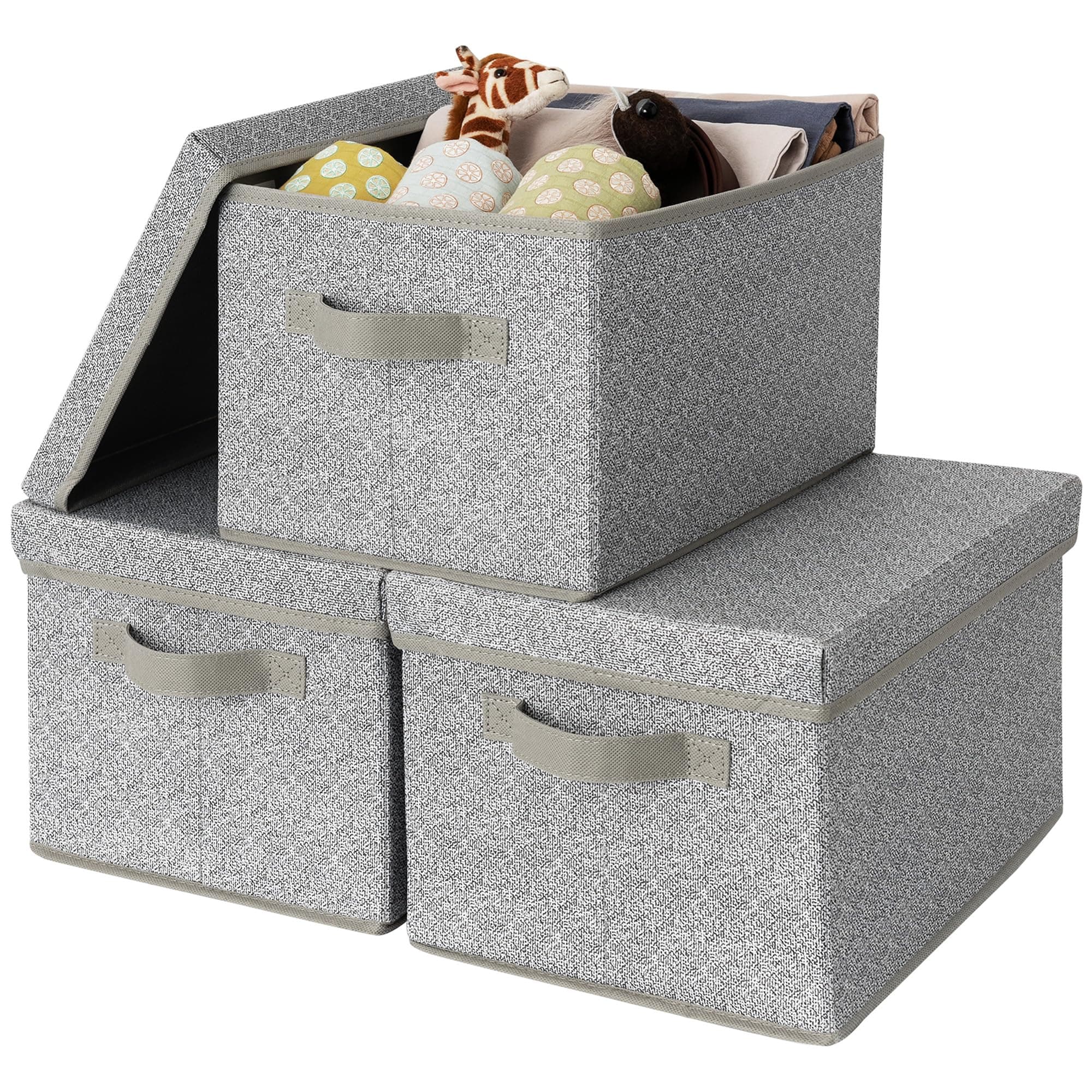 – GRANNY SAYS Fabric Storage Boxes with Lids, Pack of 3 Grey Storage Box with Lid, Wardrobe Storage Organiser, Storage Baskets for Shelves, Foldable Storage Box for Bedroom Organising Clothes Toys