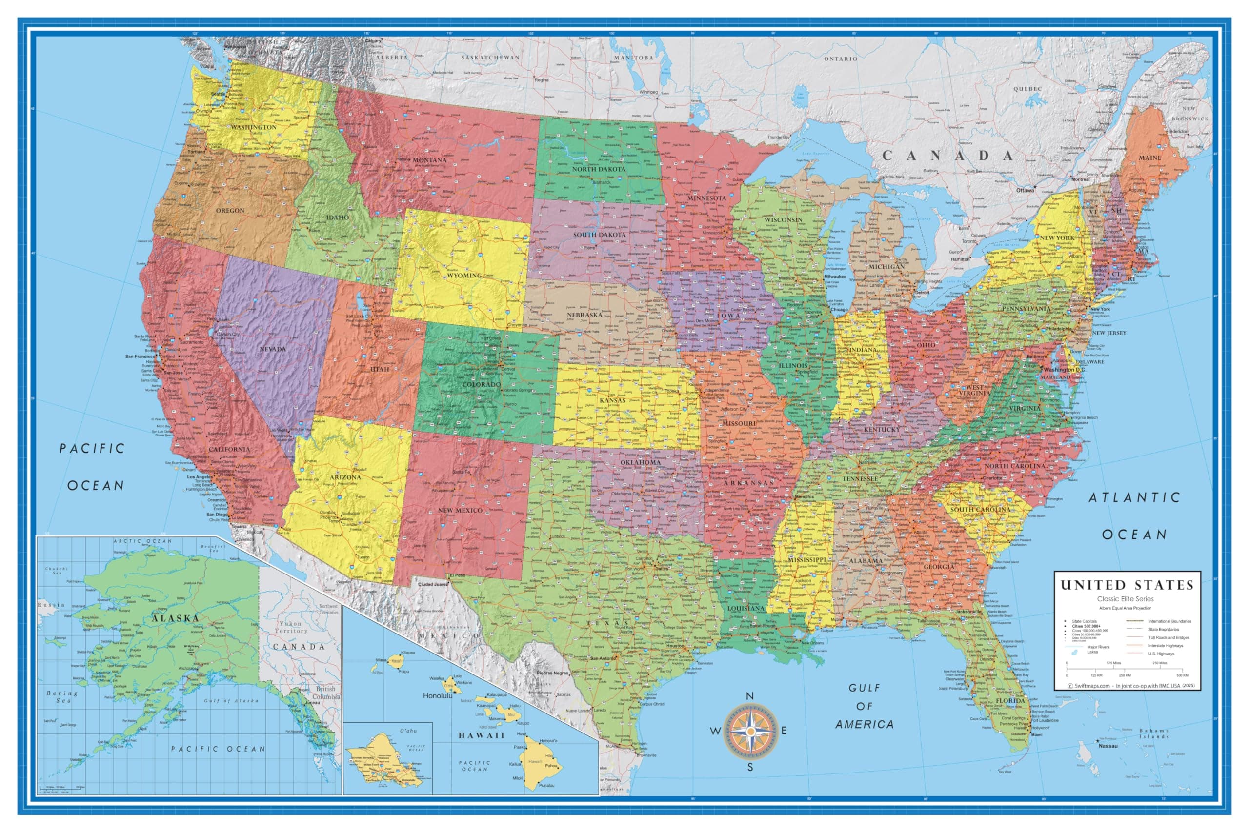 48x78 Huge United States, Usa Classic Elite Wall Map Laminated