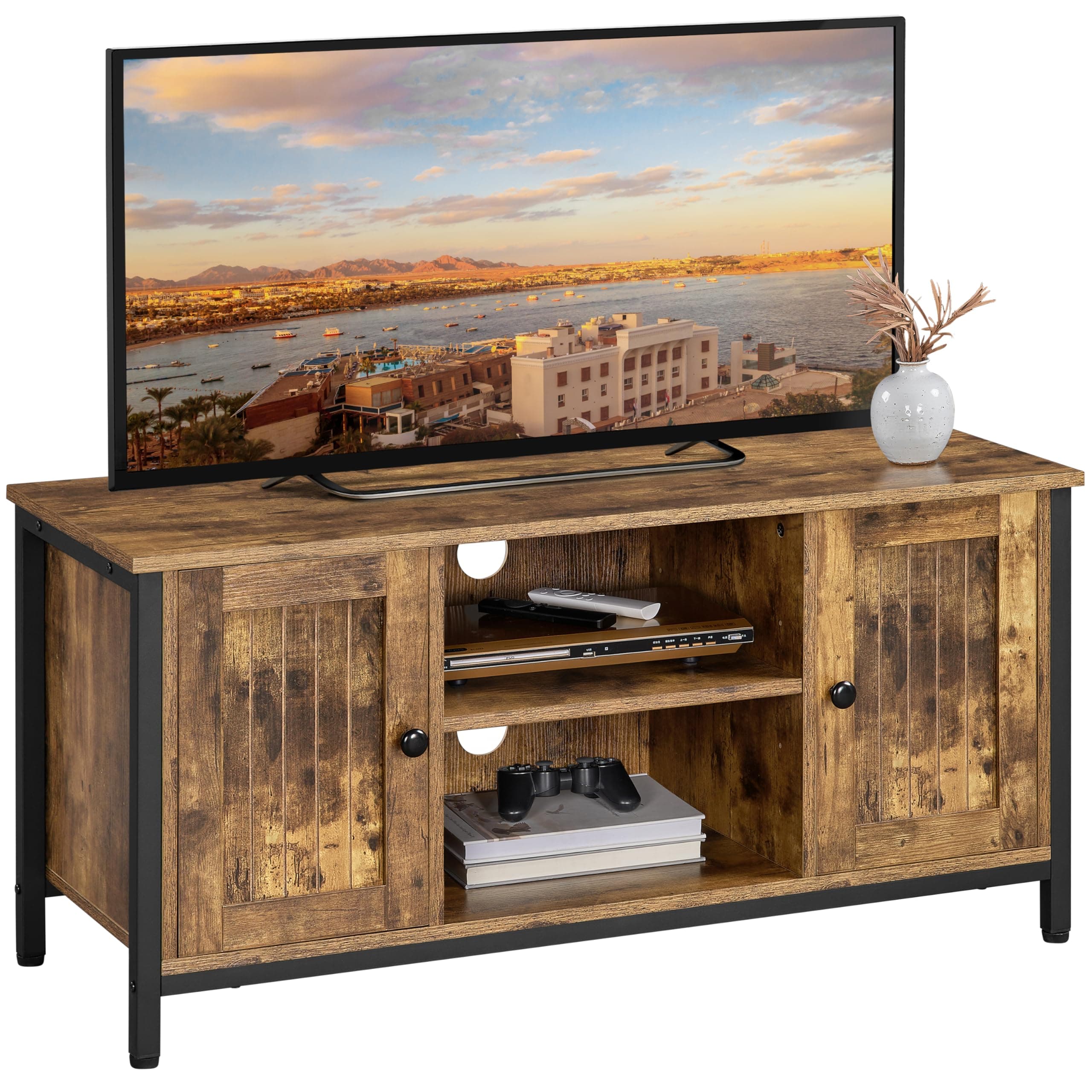 Yaheetech Industrial TV Cabinet Wood TV Stand Cabinet for 50 Inch TV, TV Stand with 2 Doors & Adjustable Shelves, TV Table for Living Room, Dinning Room & Bedroom, Rustic Brown