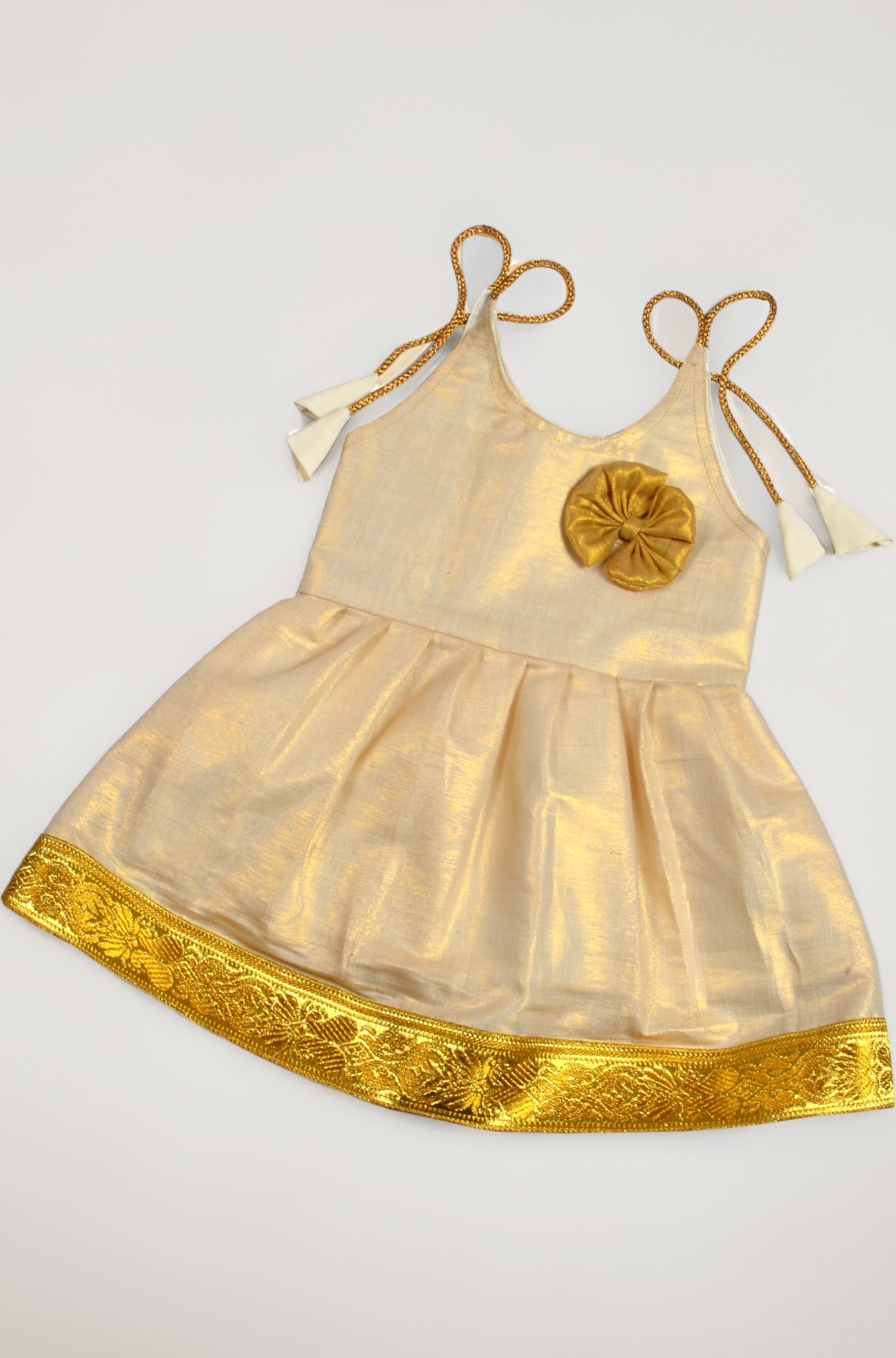 Sathiyas Cotton Kids Baby Girls Frocks | Knee Length Kerala Onam Tissue | Traditional Embroidered South Indian | Western Frock Princess Birthday | Dress for Girls