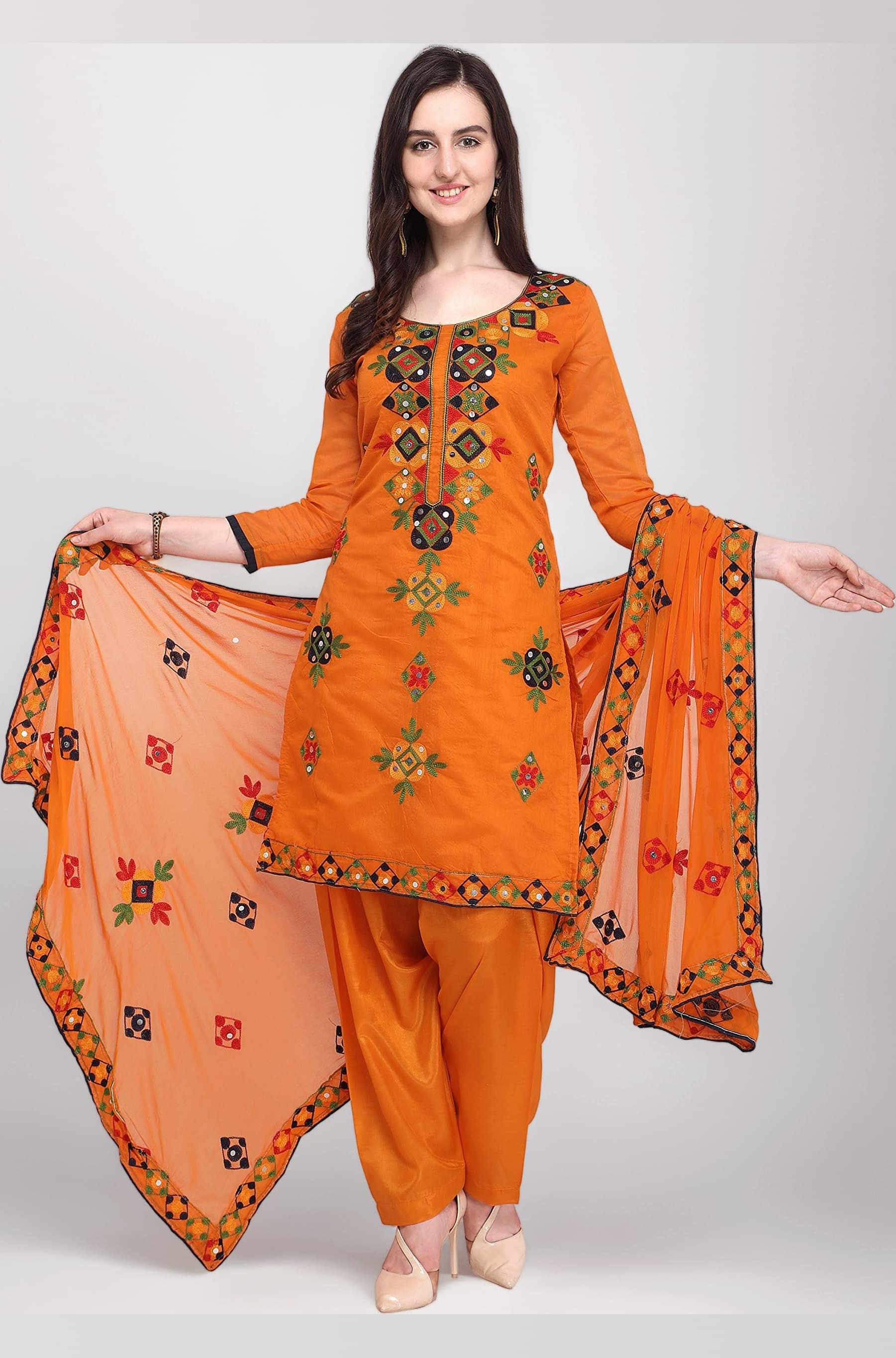 Women Chanderi Cotton Un-stitched Salwar Kameez Dress Material Size